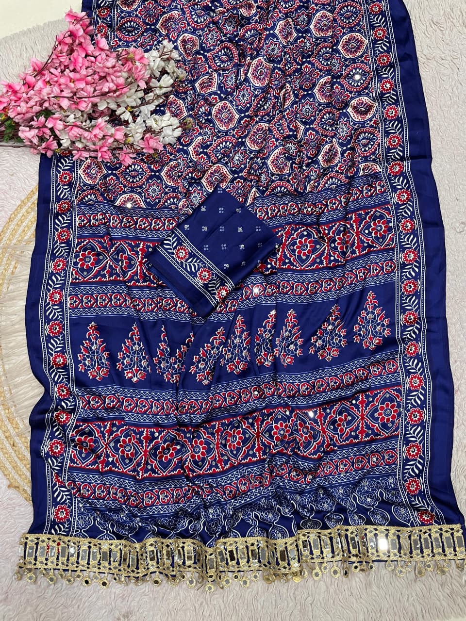Ajrak satin viscose silk saree ✨