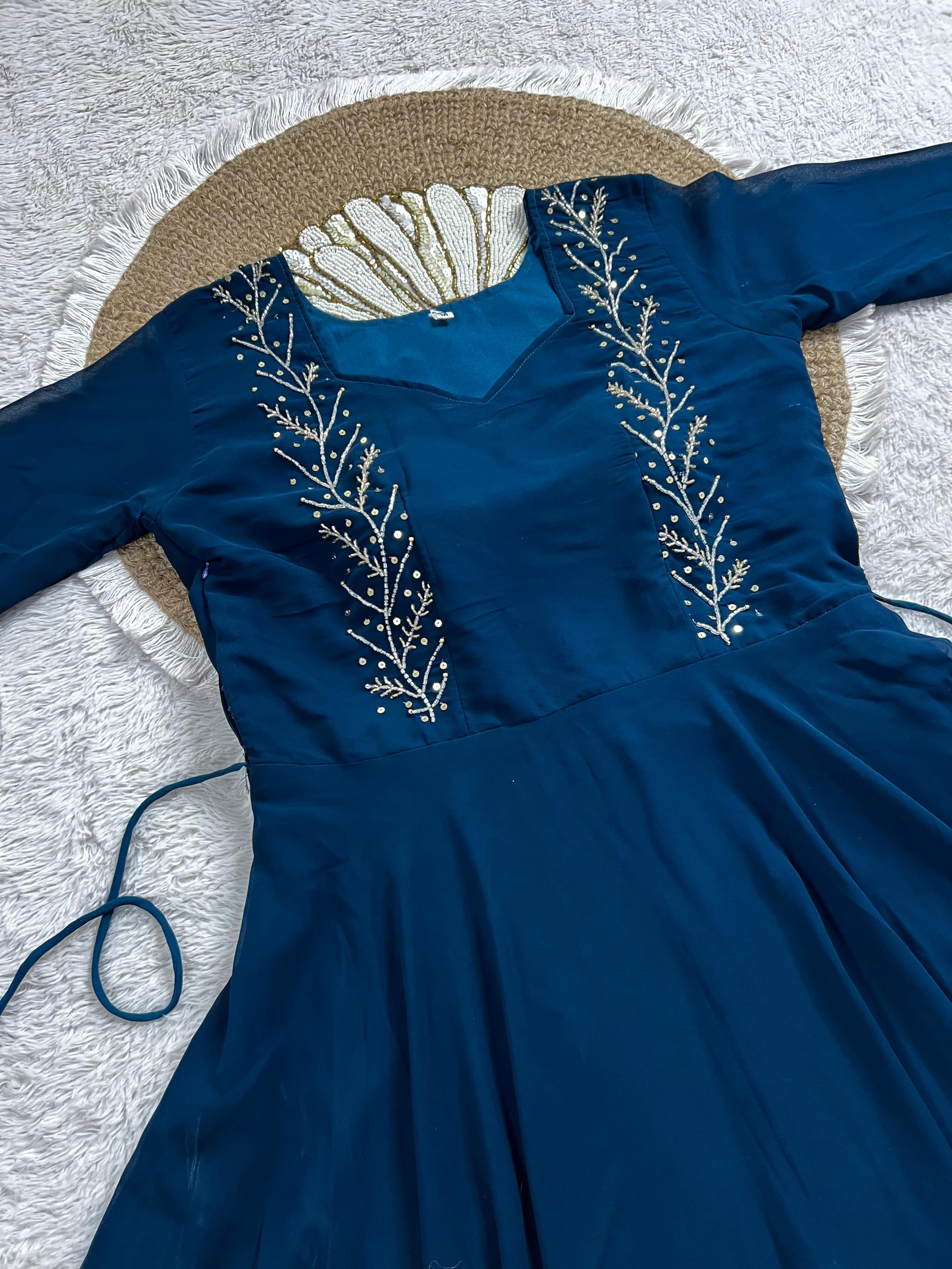 Blooming georgette maggam work gown