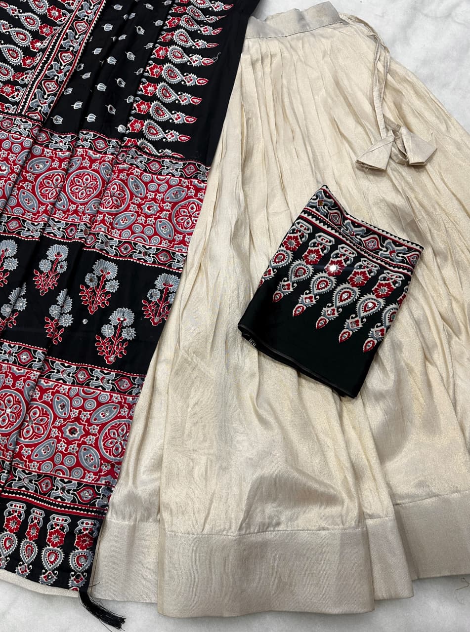 crep Ajrak Silk lehengas