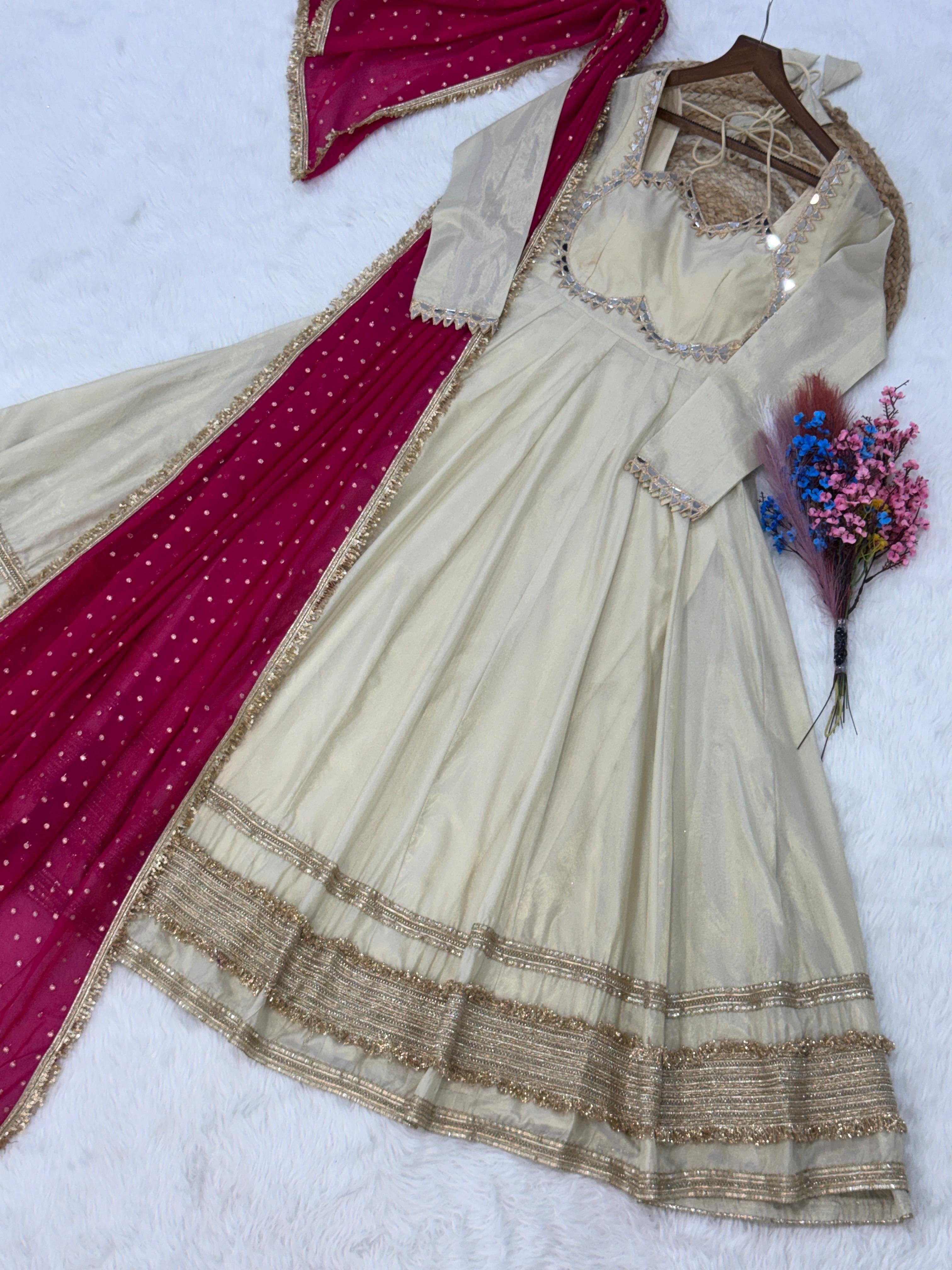 Cosmos fabric real mirror work anarkali suit