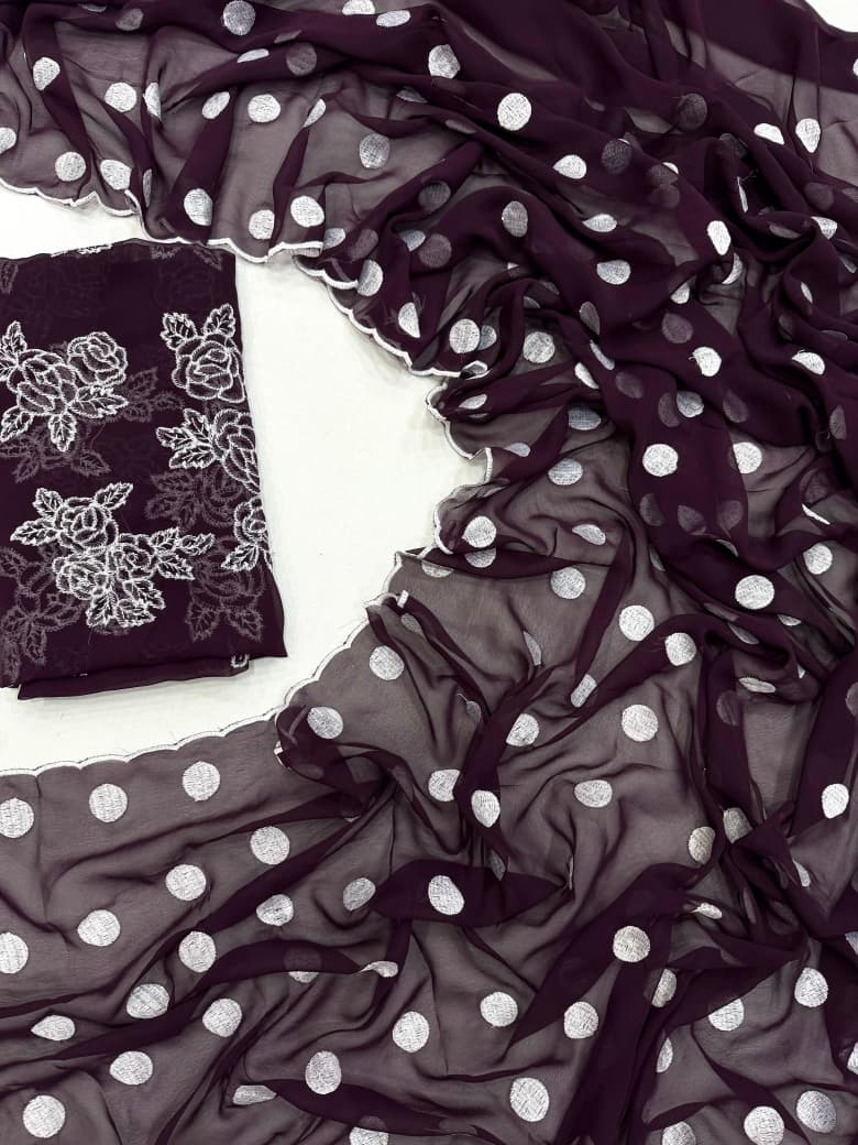 polka dot thread work scalp border saree