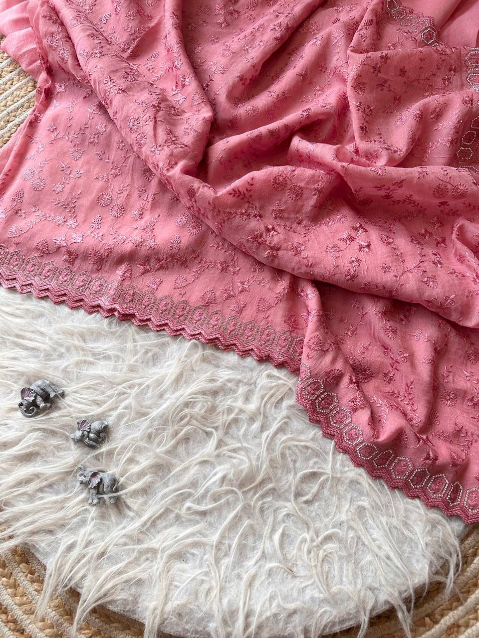 Crush fabric embroidery work saree ✨