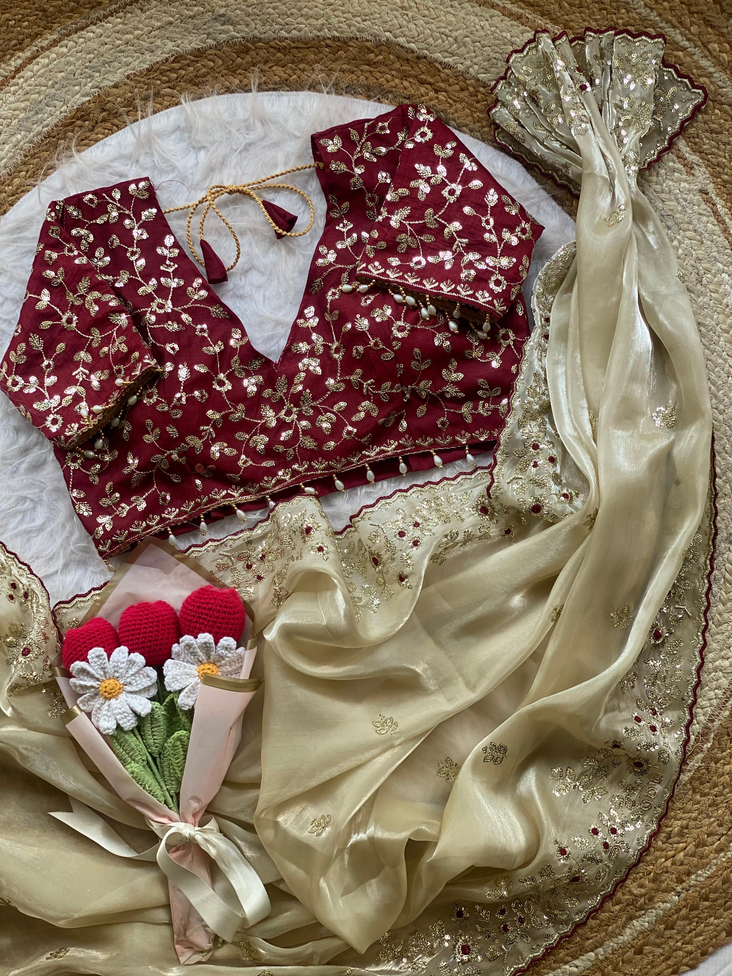 Moni silk designer saree with stitched blouse