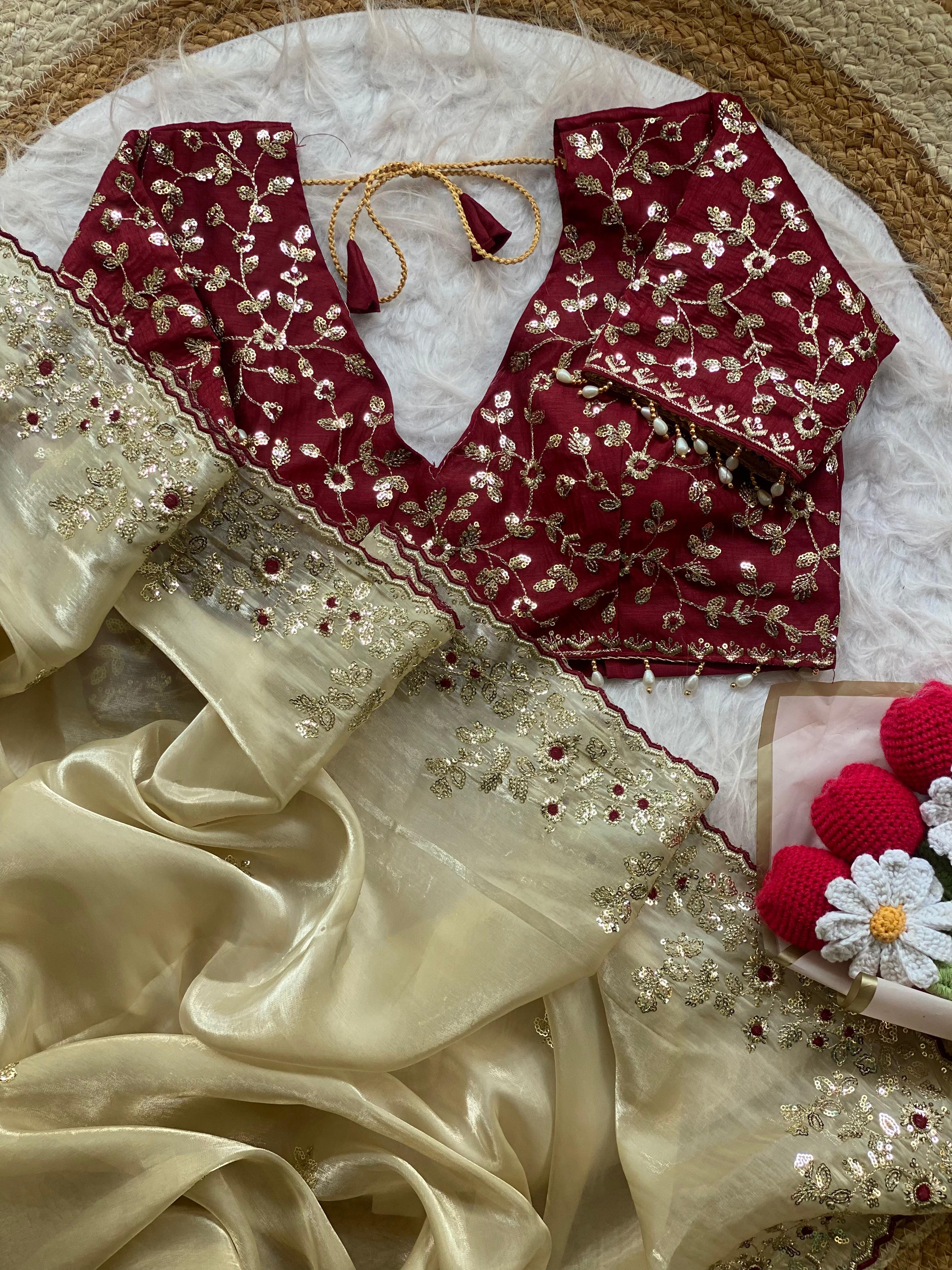 Moni silk designer saree with stitched blouse