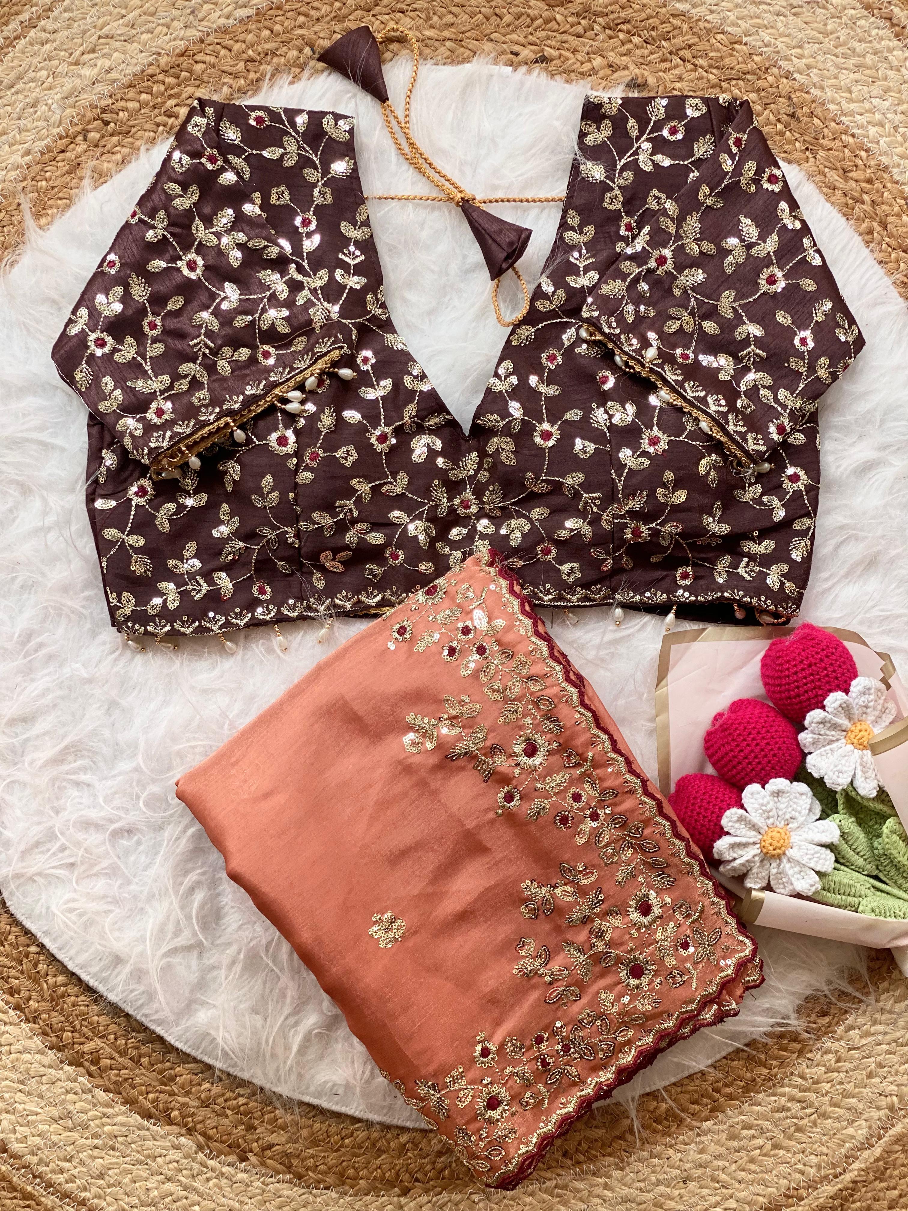Moni silk designer saree with stitched blouse