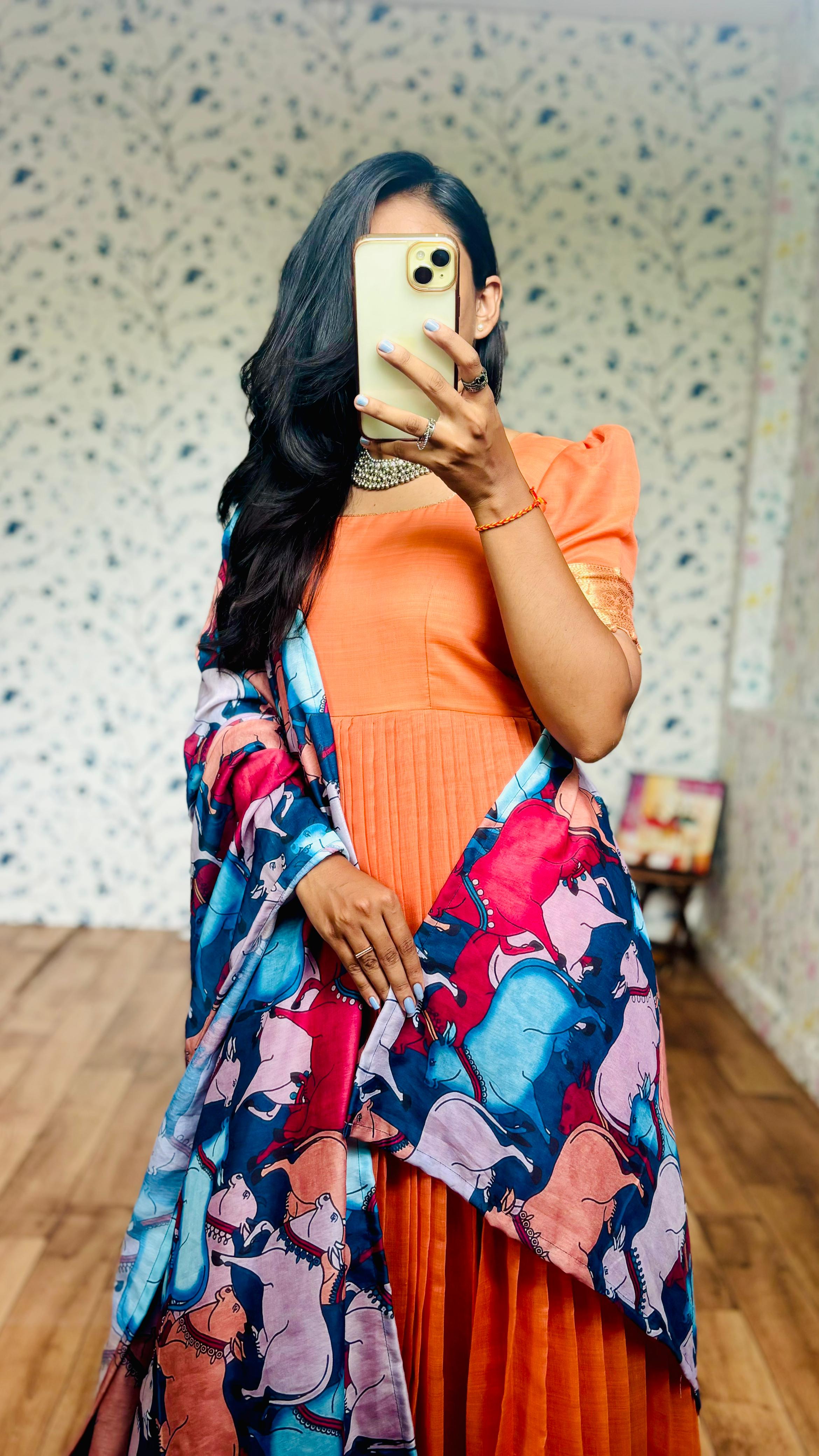 handloom cotton Anarkali inspired gown with duppata