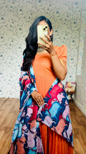 handloom cotton Anarkali inspired gown with duppata