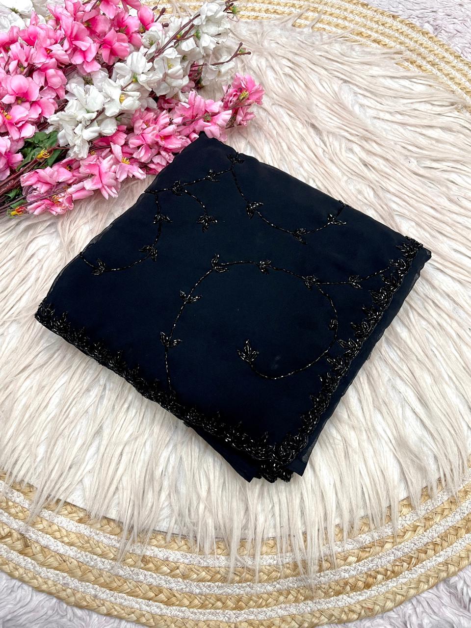 New design black designer saree