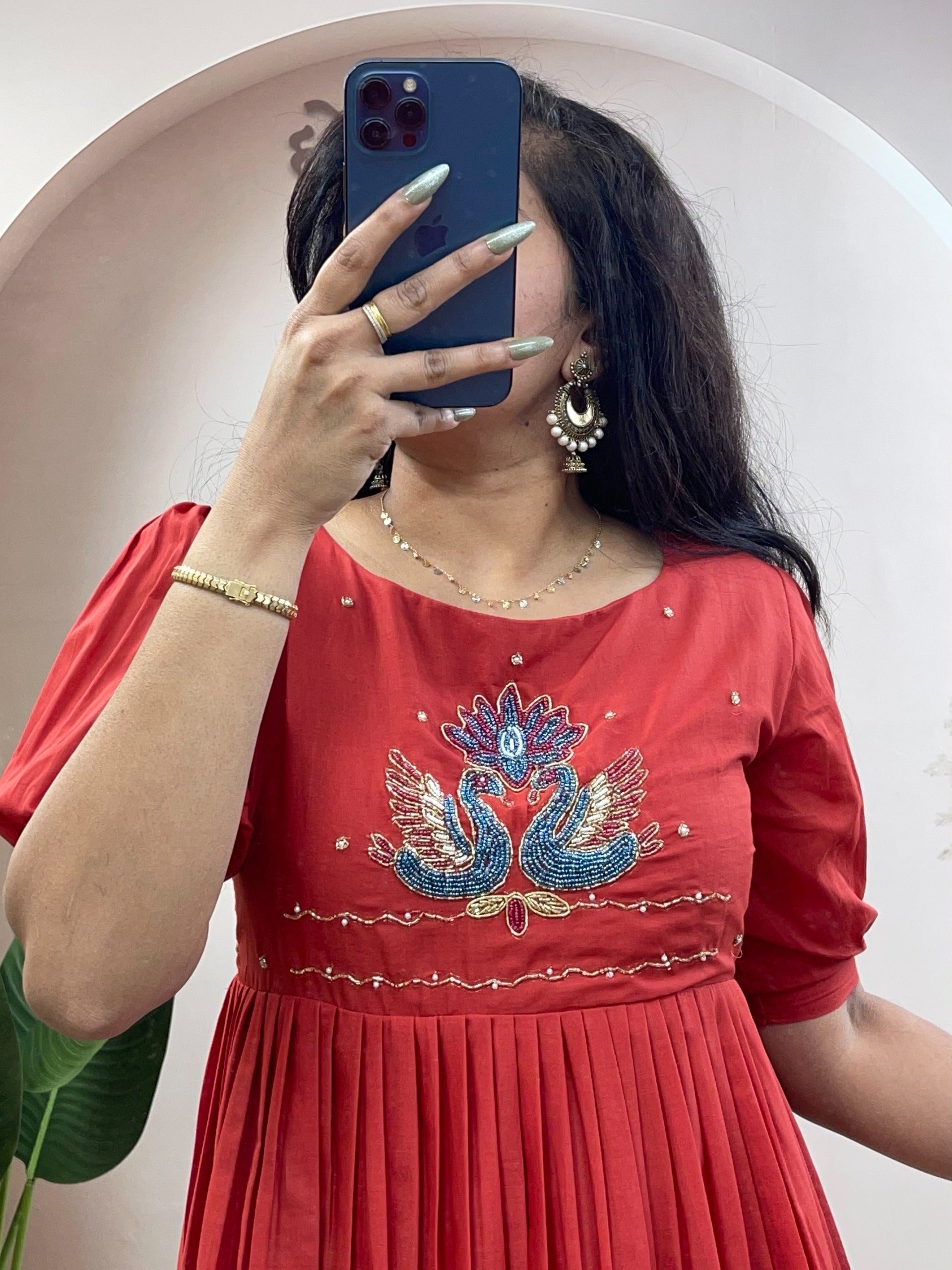 Mull cotton maggam work kurthi