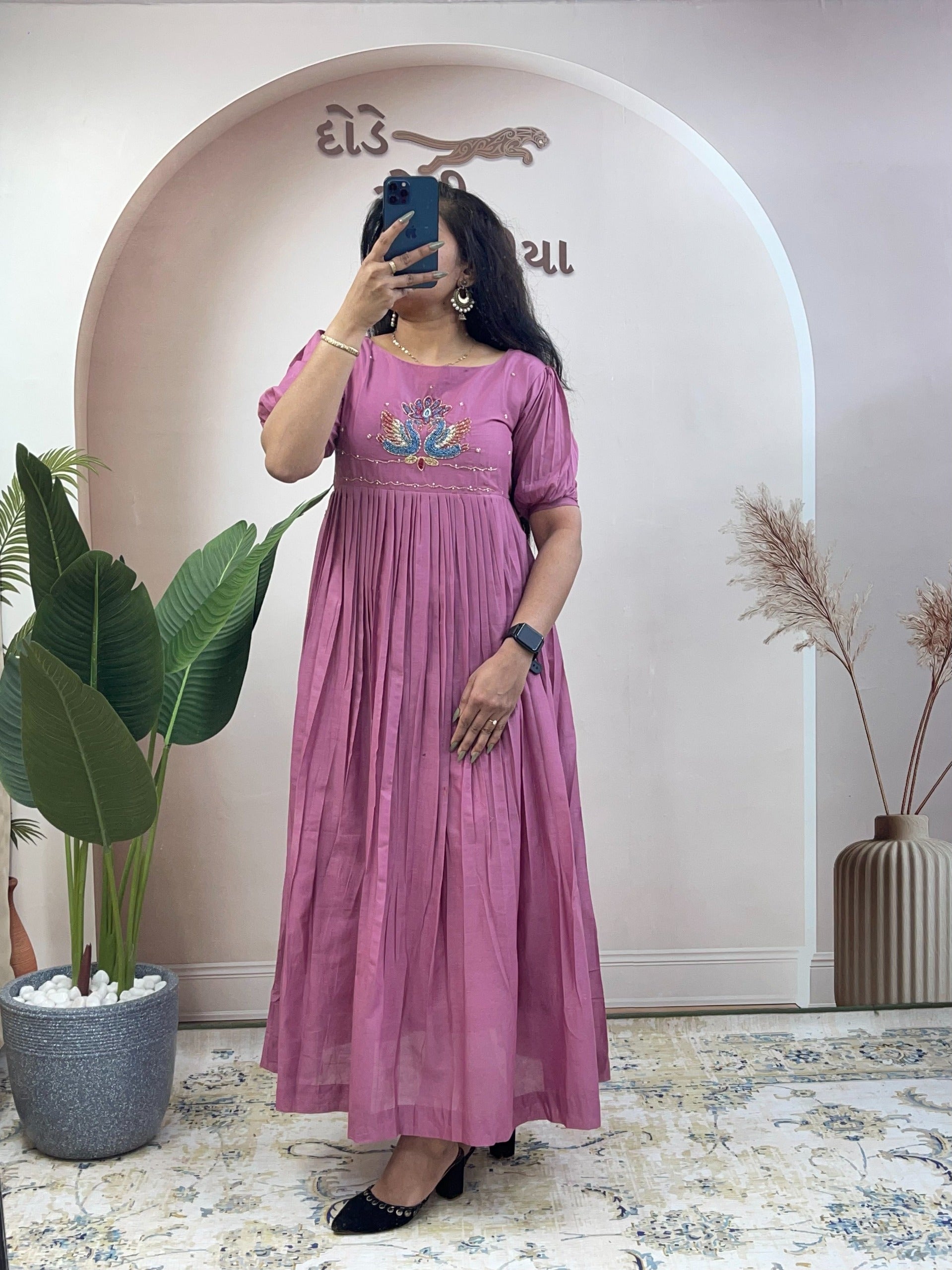 Mull cotton maggam work kurthi