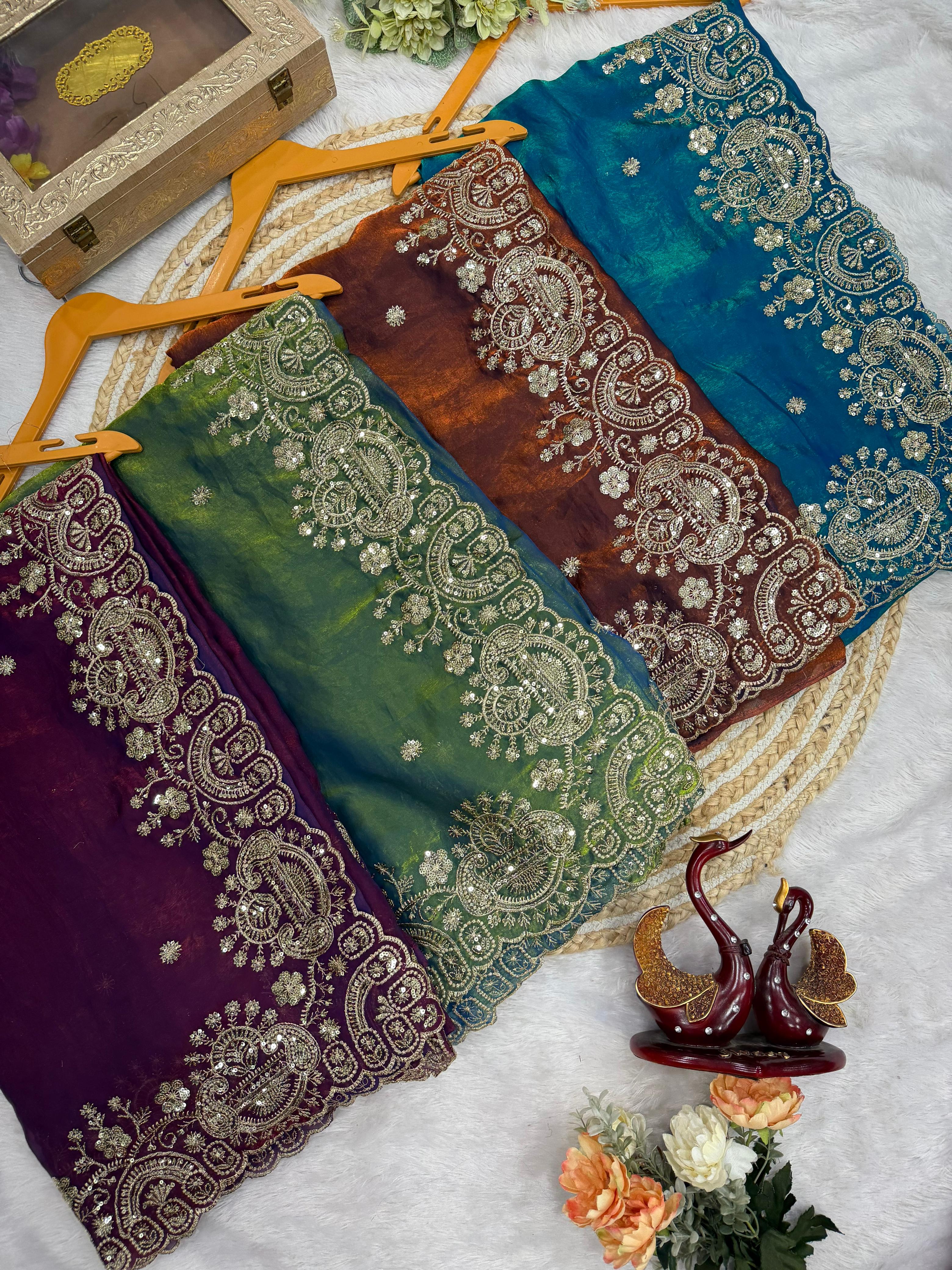 Space silk designer saree with stitched blouse