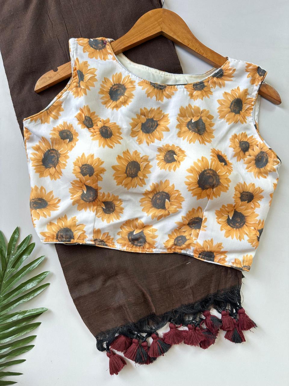 Khadi cotton Saree with mix cotton printed blouse