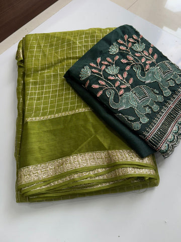 Viscose georgette saree with embroidery blouse