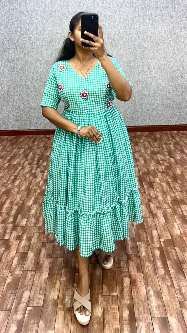 Cambric cotton checks maggam gowns