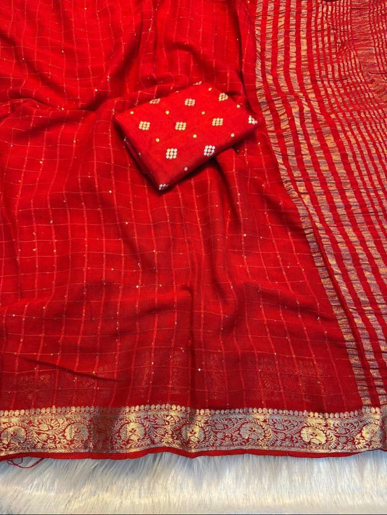 Viscose georgette sequence checks saree