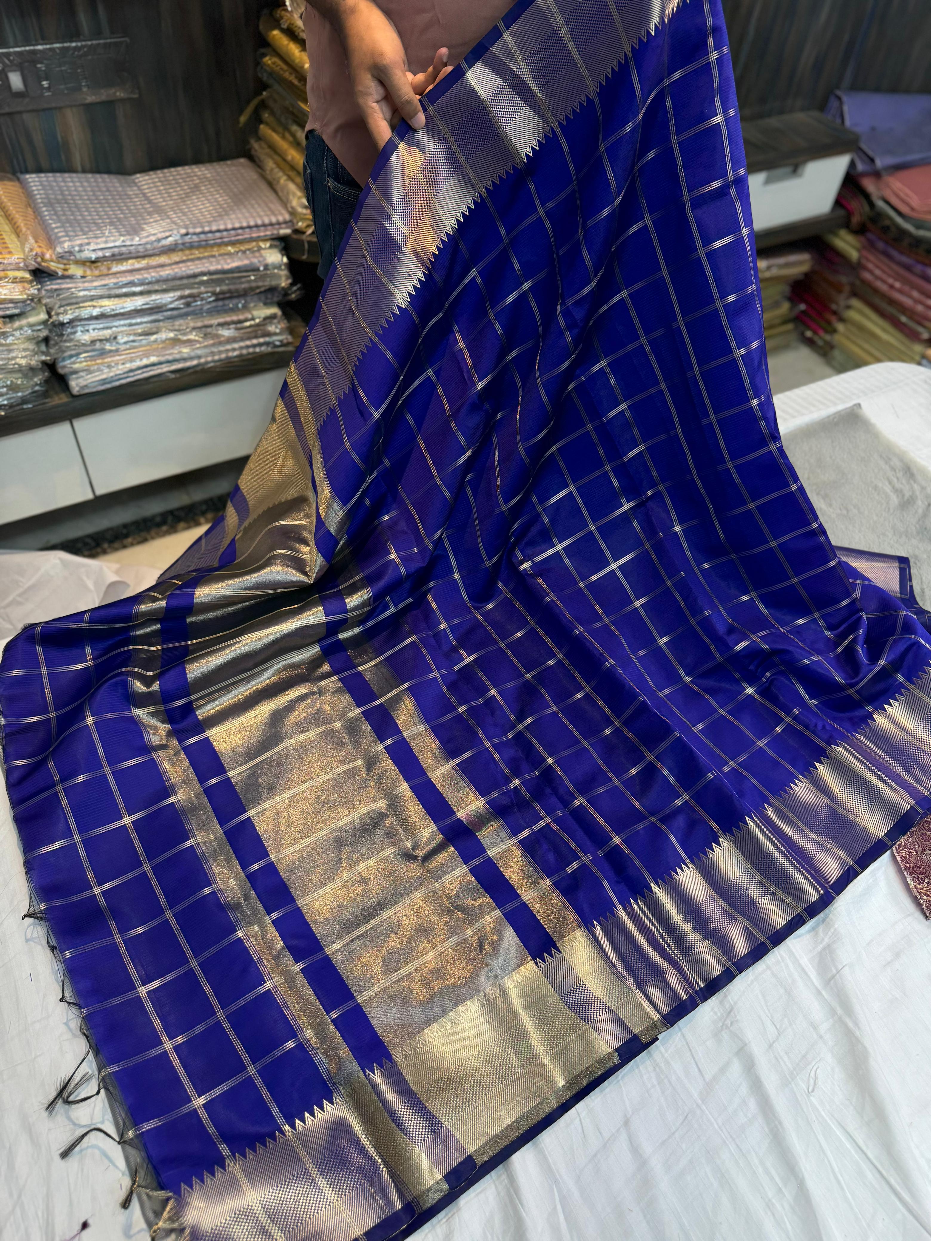 Benaresi soft silk fancy vintage checks saree