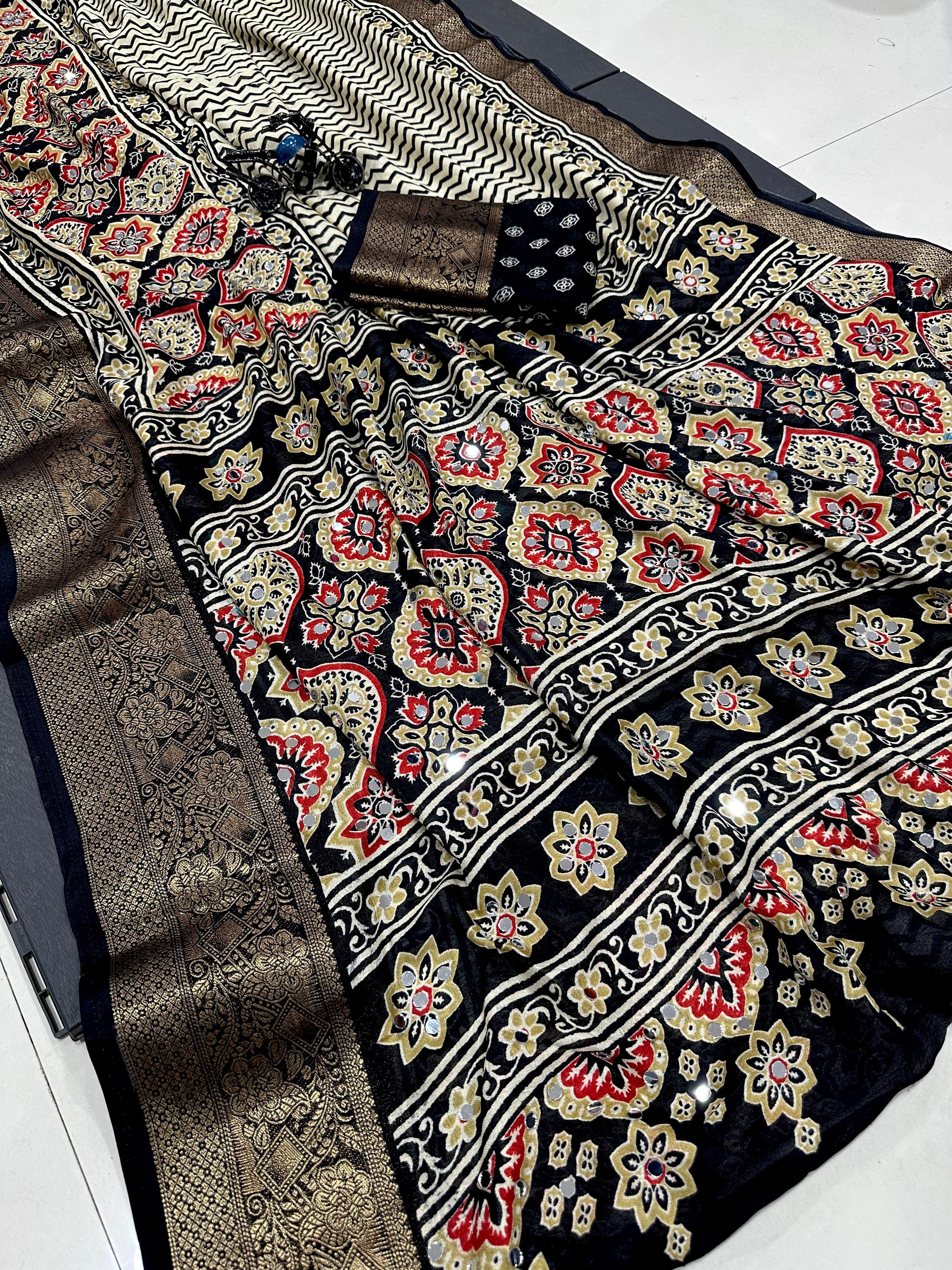Soft georgette mirror work sarees