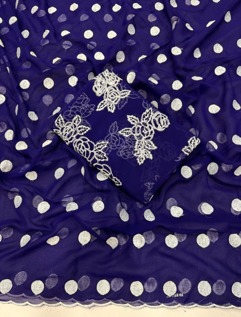 polka dot thread work scalp border saree