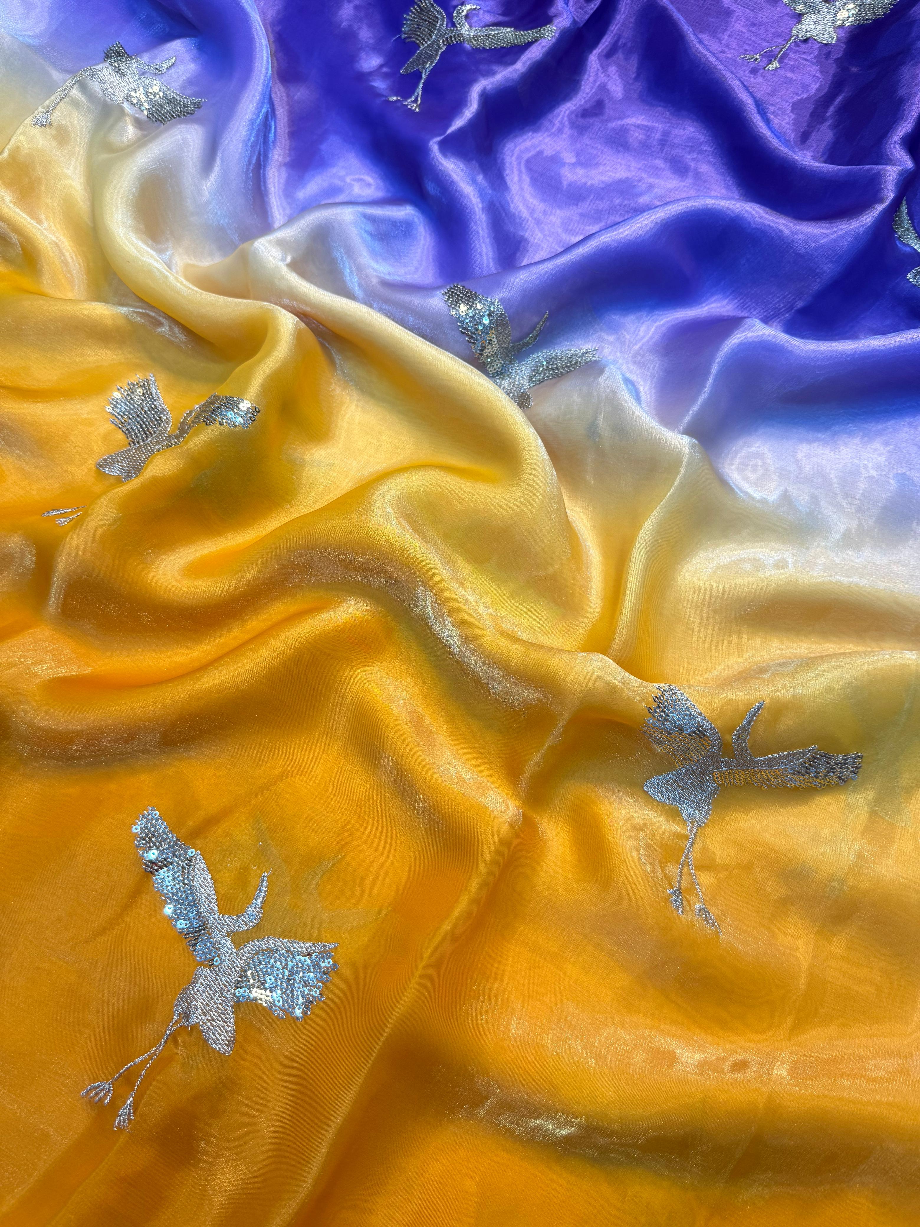 Swan sequence embroidery designer saree
