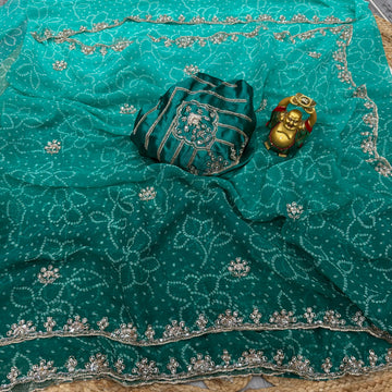 Bandhini saree with beeds  work ✨