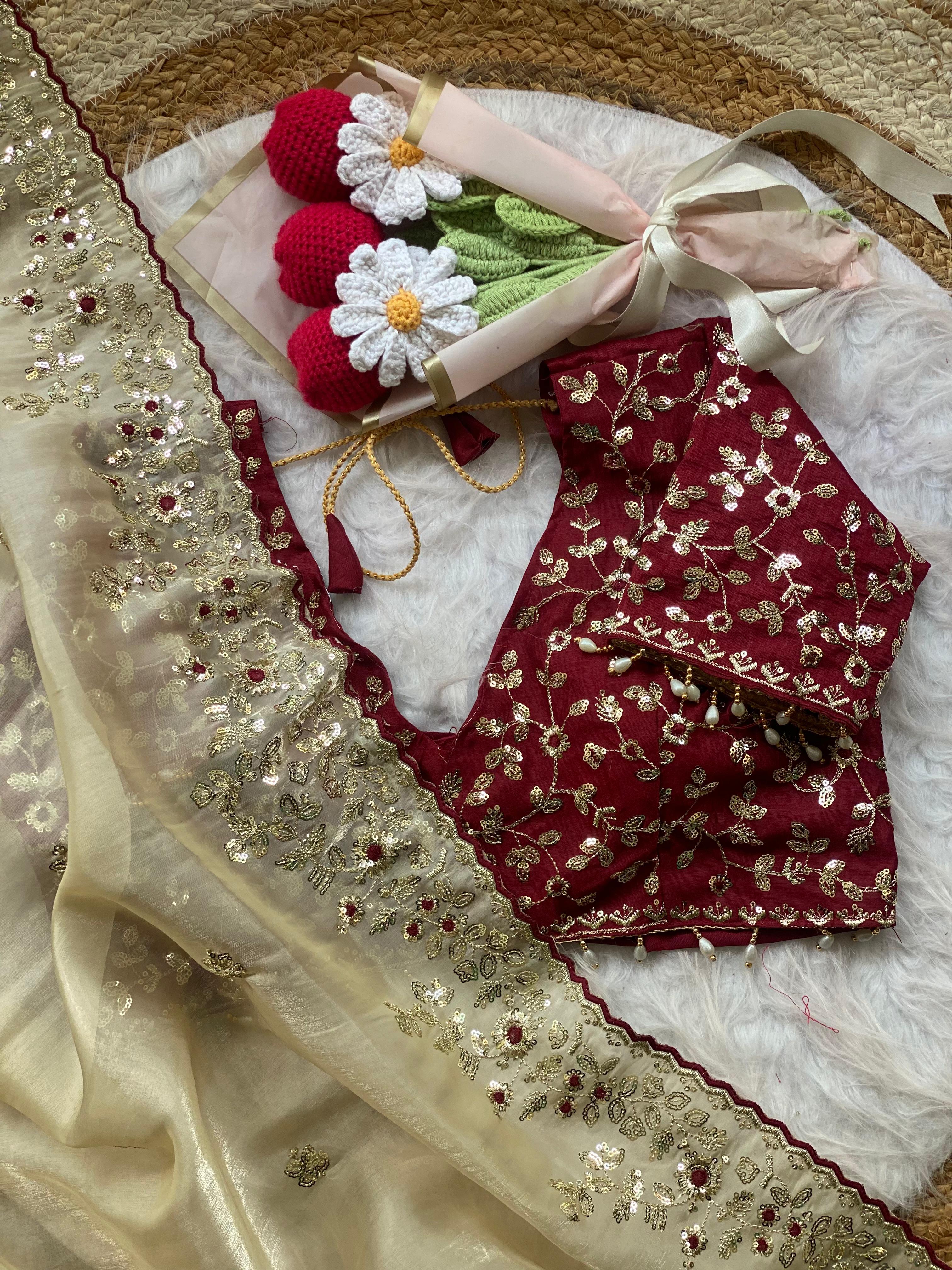 Moni silk designer saree with stitched blouse