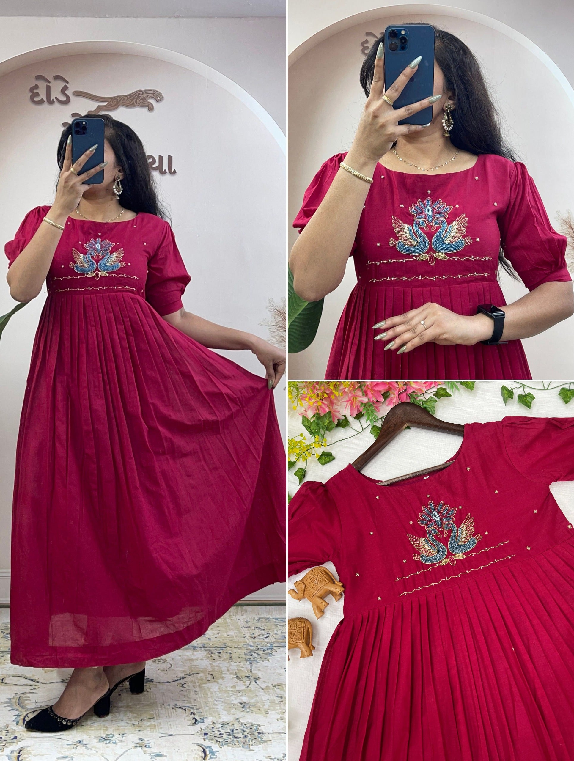 Mull cotton maggam work kurthi