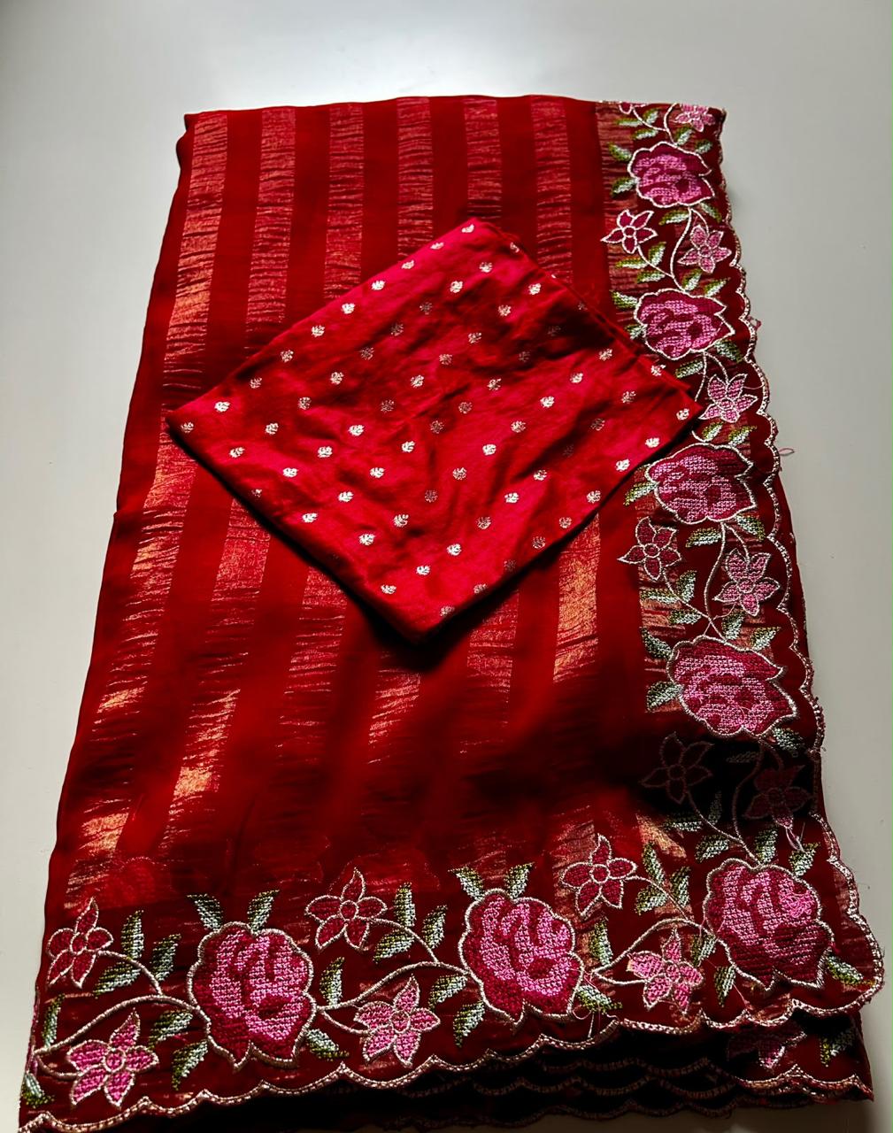 Viscose georgette zari stripe sarees✨
