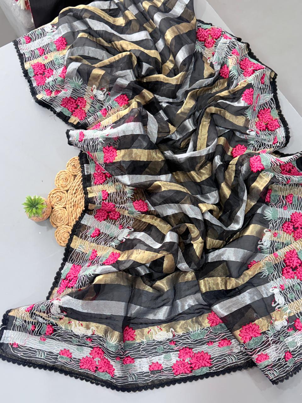 Soft organza tissue designer saree ✨