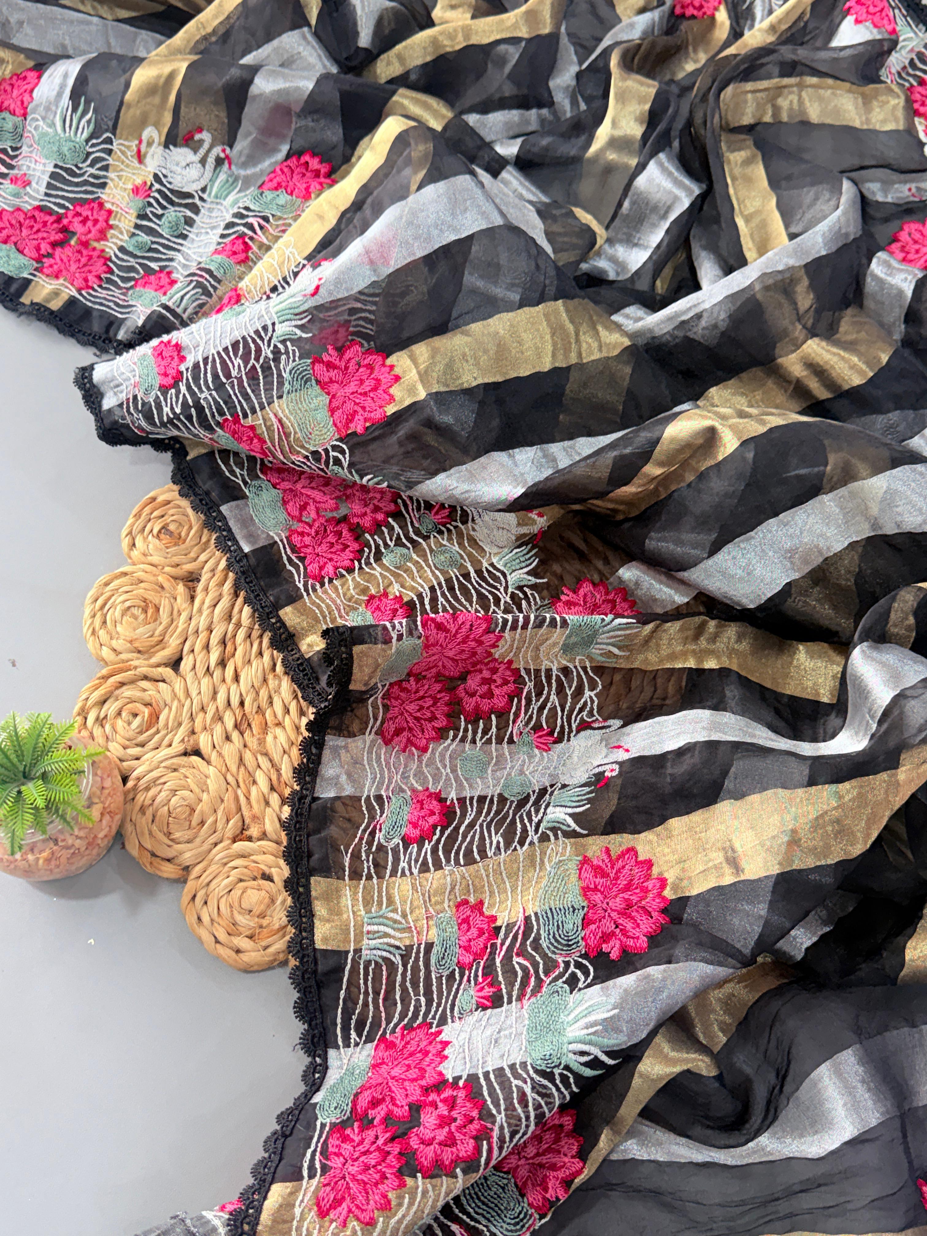 Soft organza tissue designer saree ✨