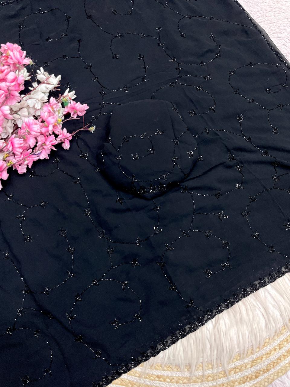 New design black designer saree