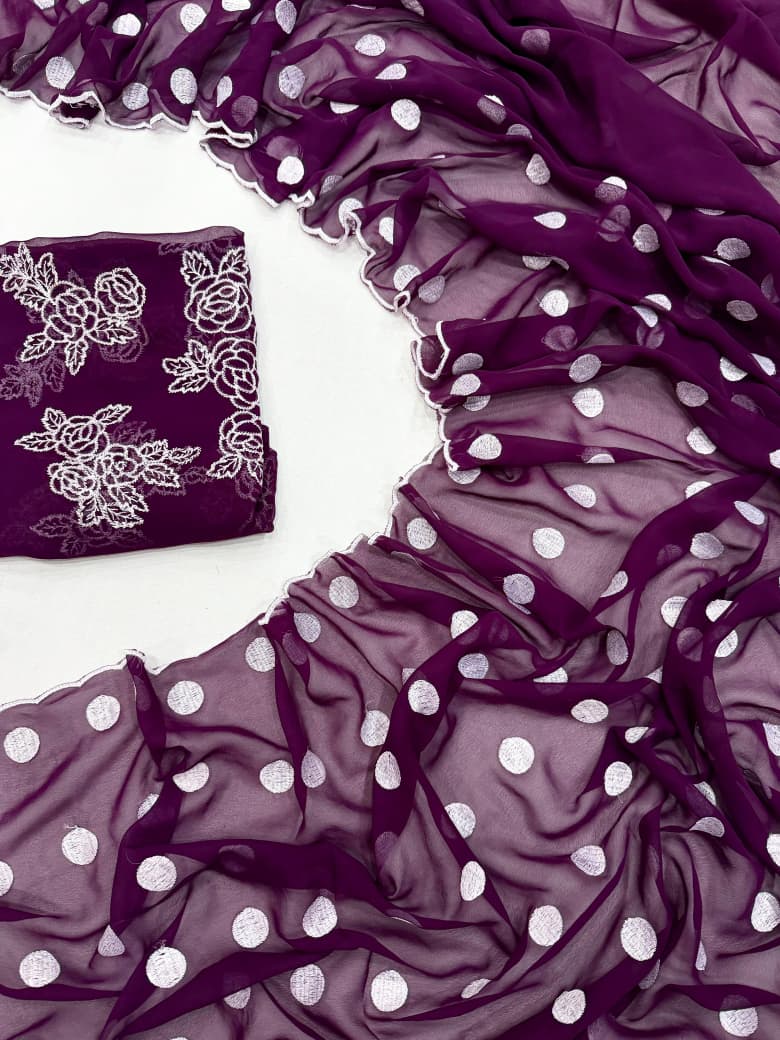 polka dot thread work scalp border saree