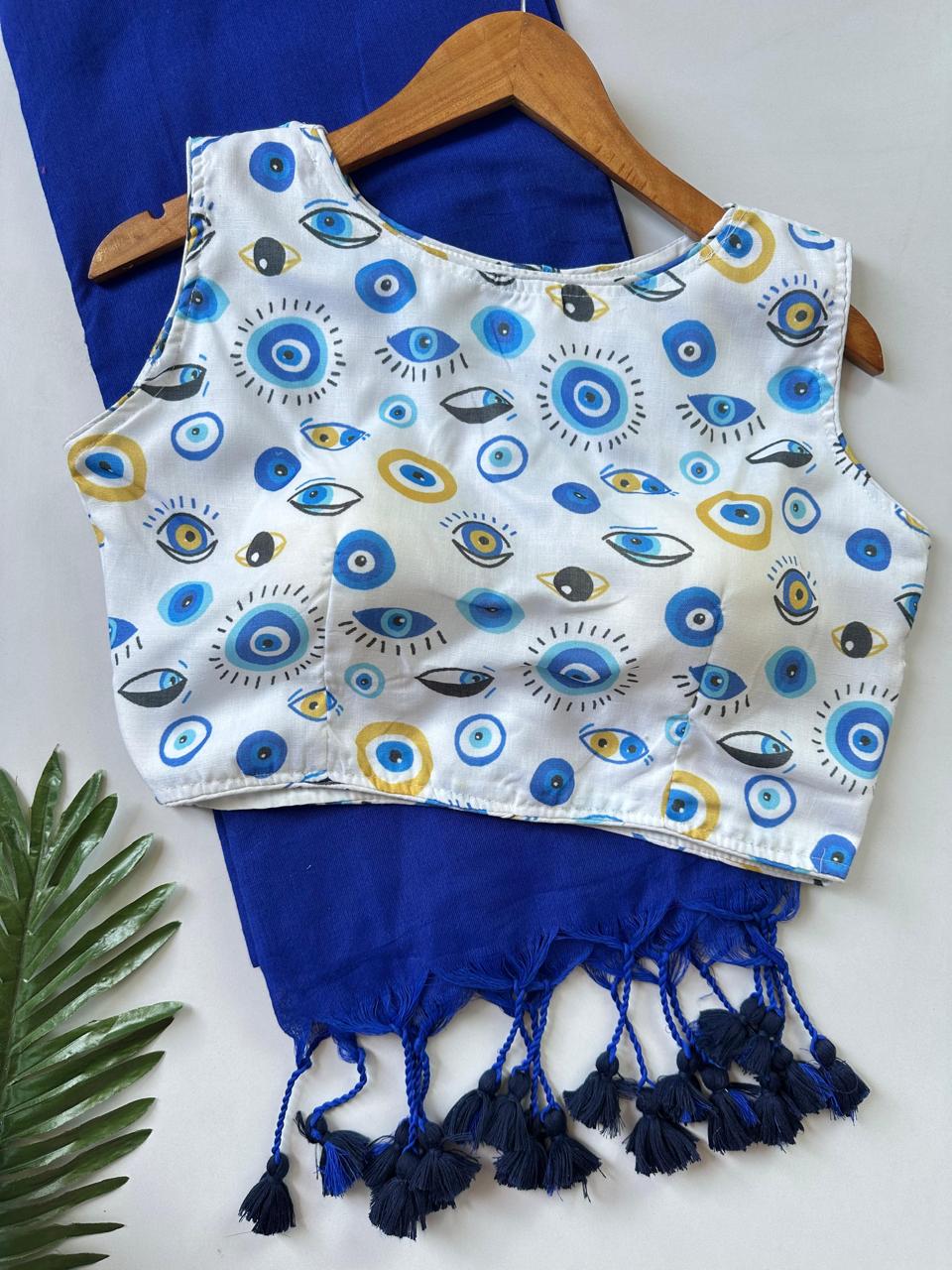 Khadi cotton Saree with mix cotton printed blouse
