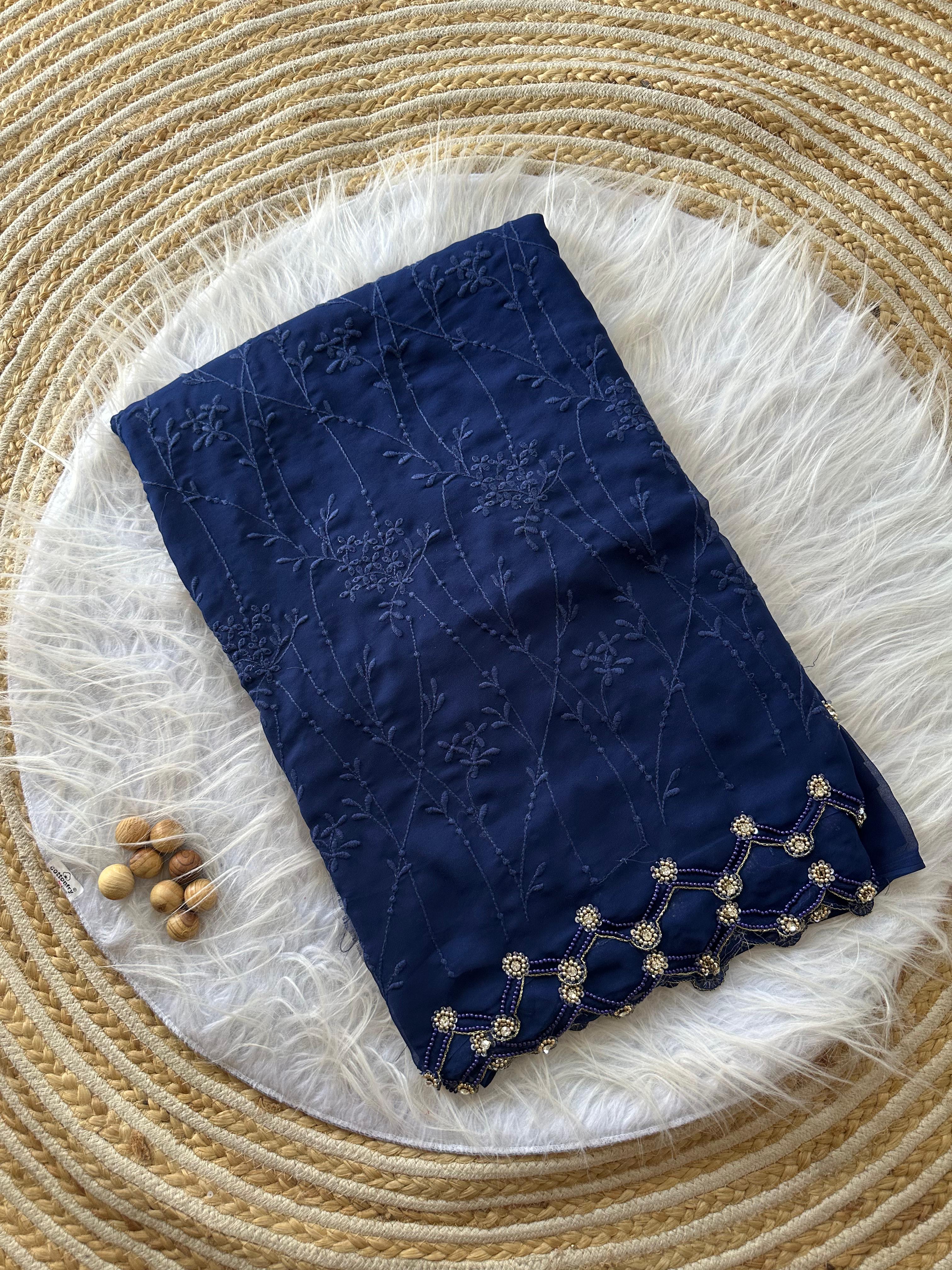 Pearl border georgette embroidery designer saree