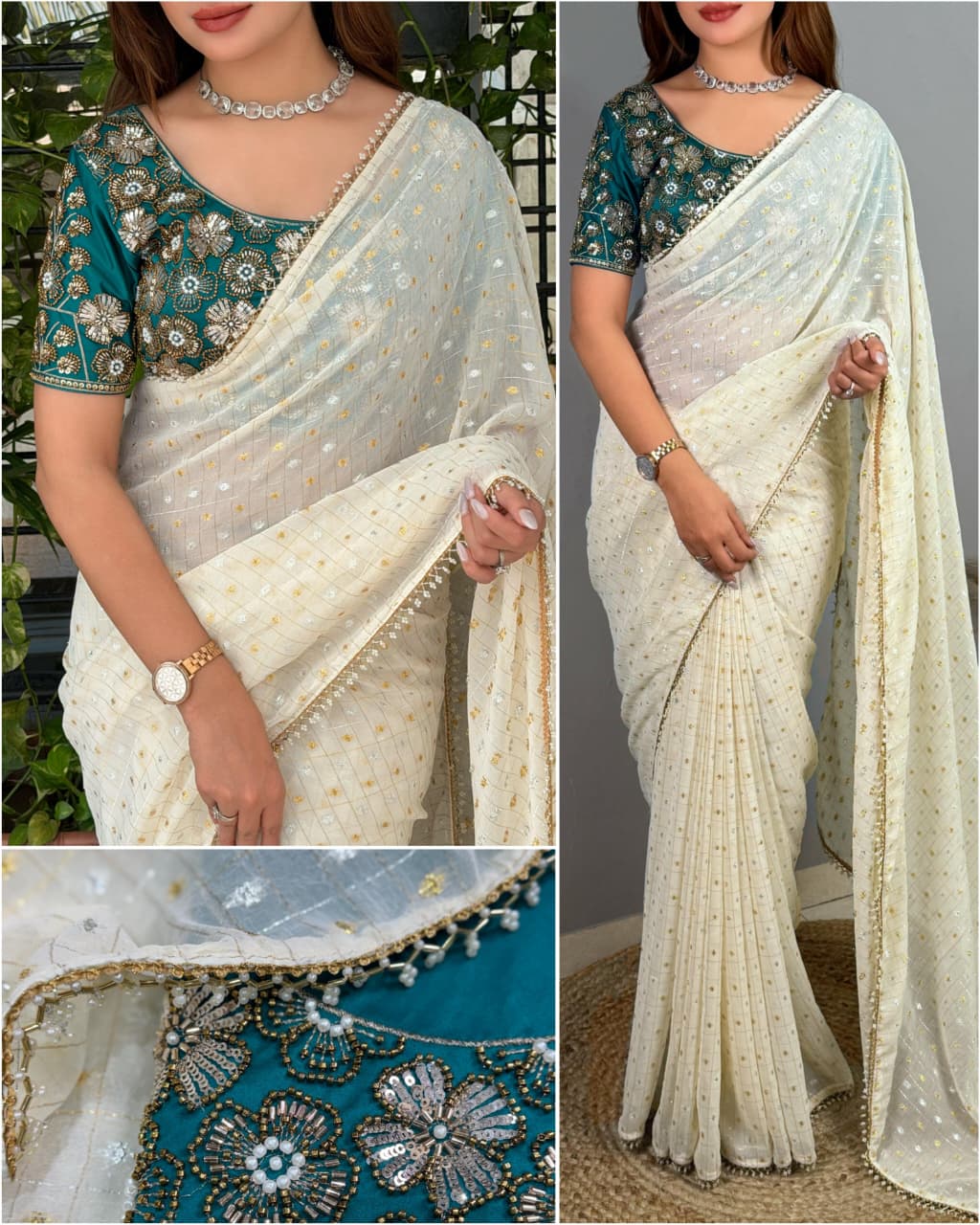 Cruchy georgette designer saree