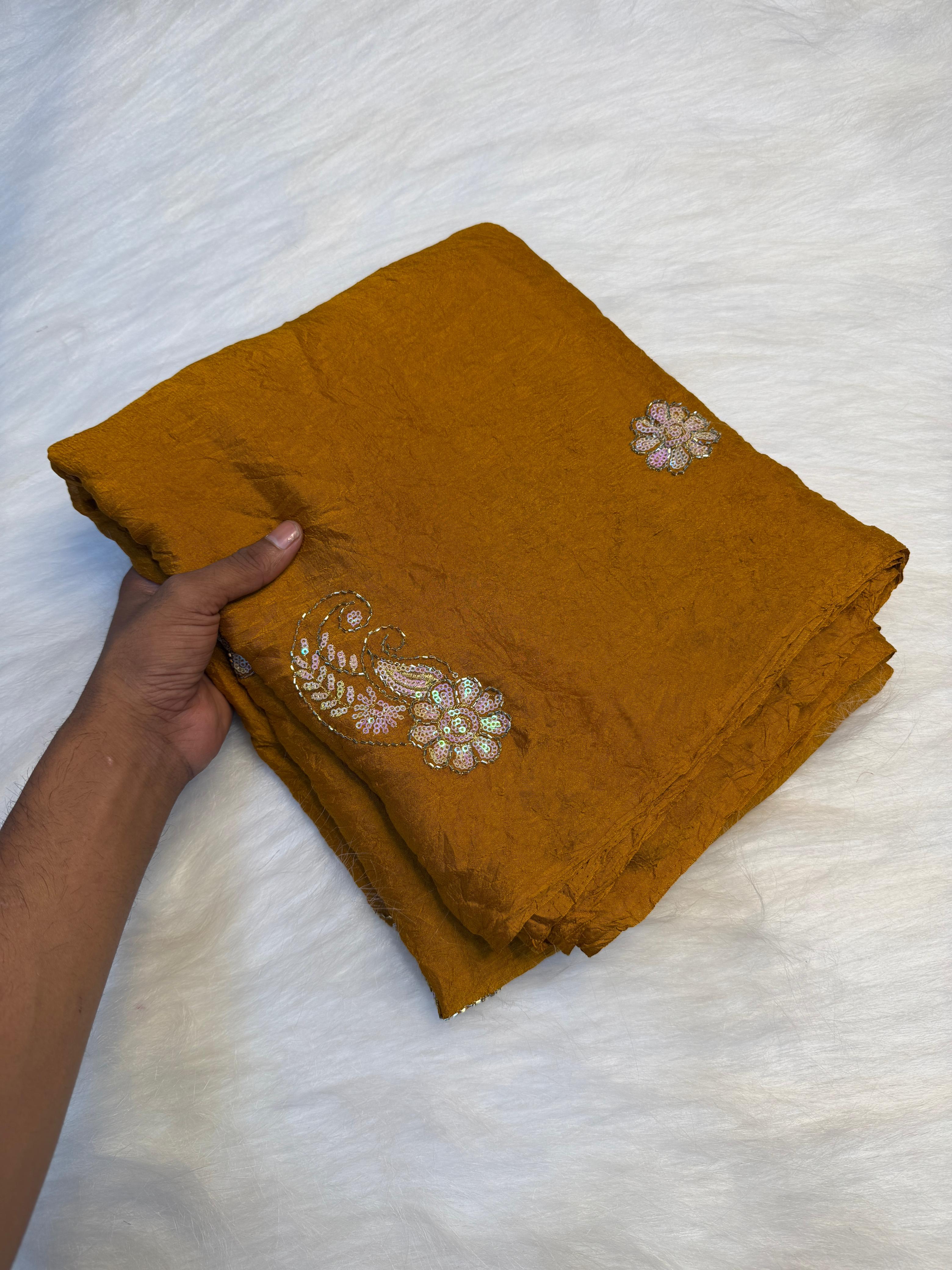 Soft crush silk embroidery Sarees
