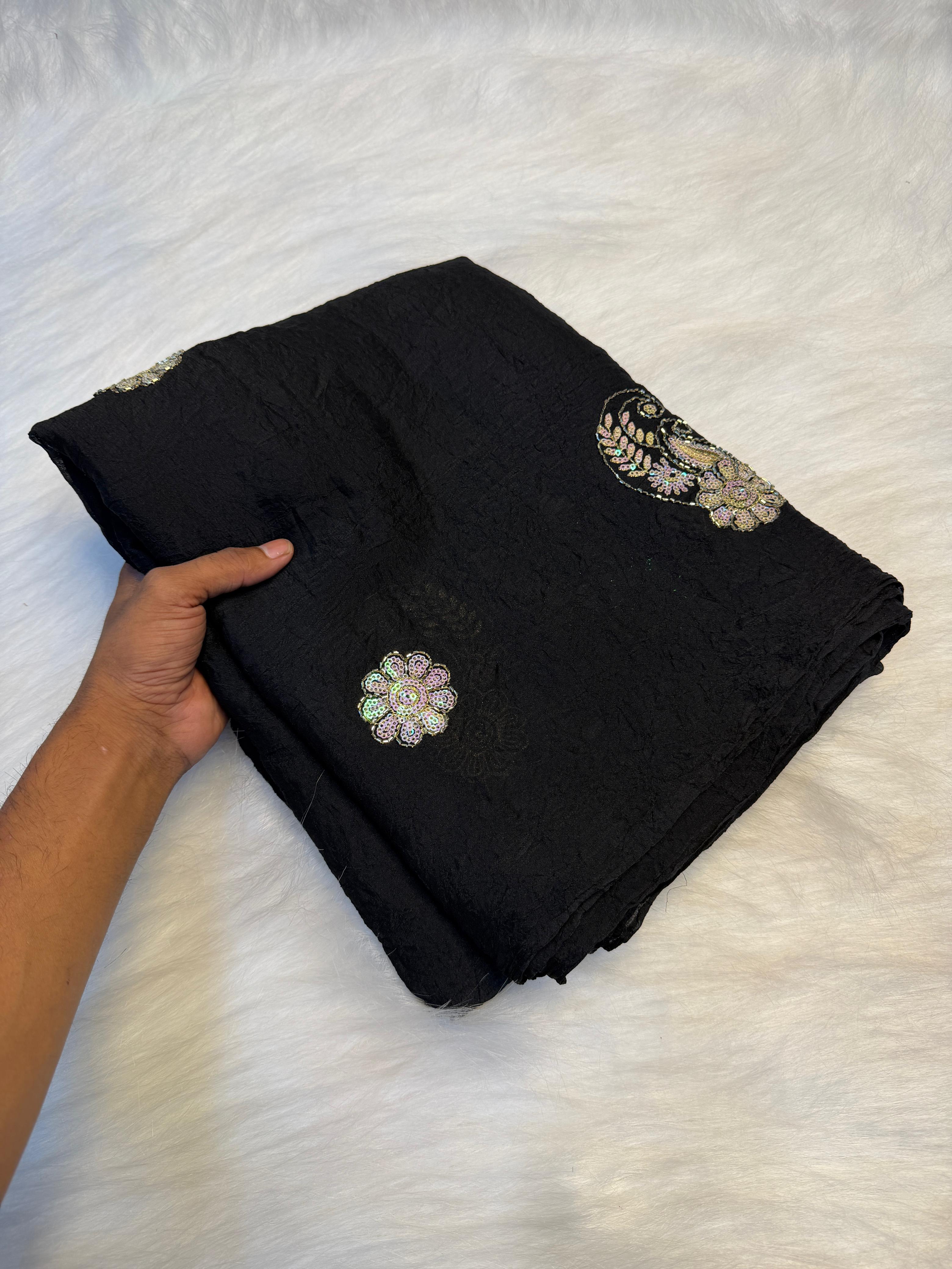 Soft crush silk embroidery Sarees