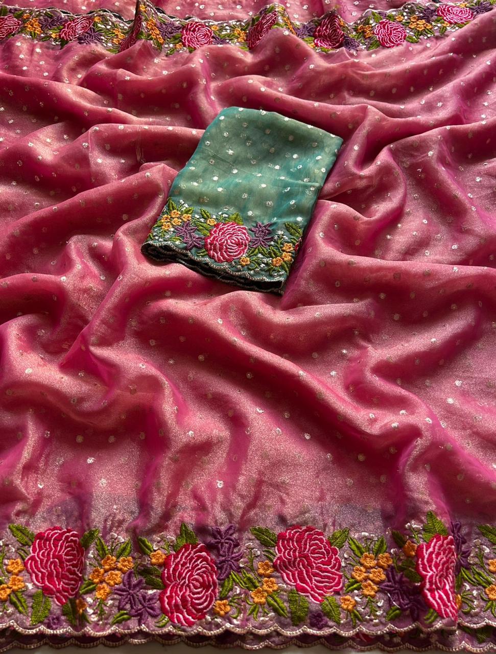 Weaving tissue flower embroidery saree