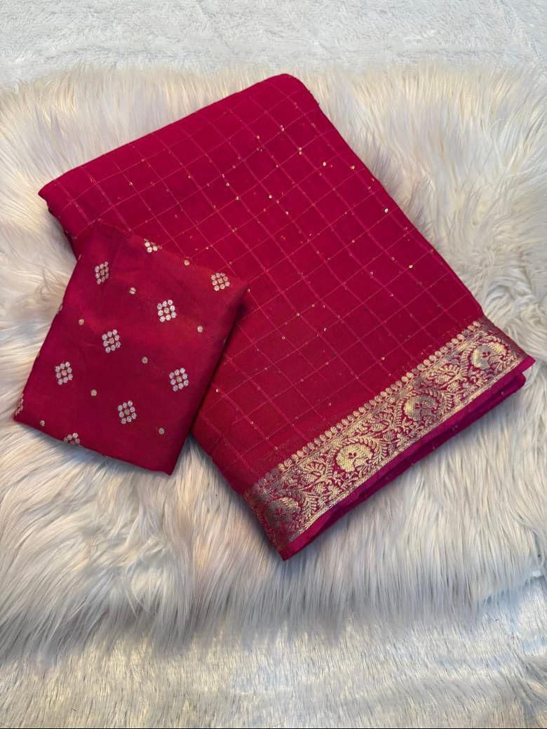 Viscose georgette sequence checks saree