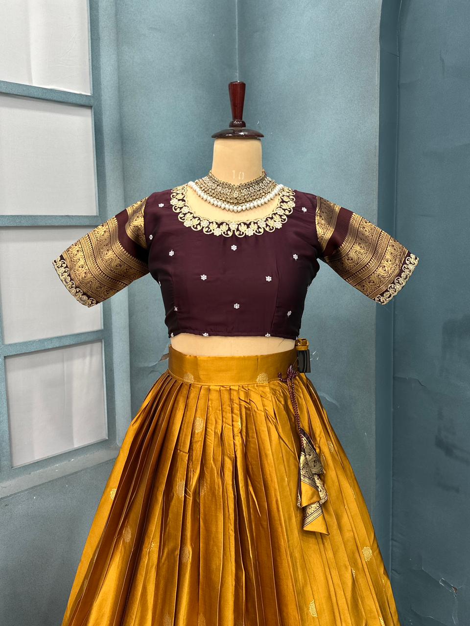 Fully stitched kanjivaram silk lehenga