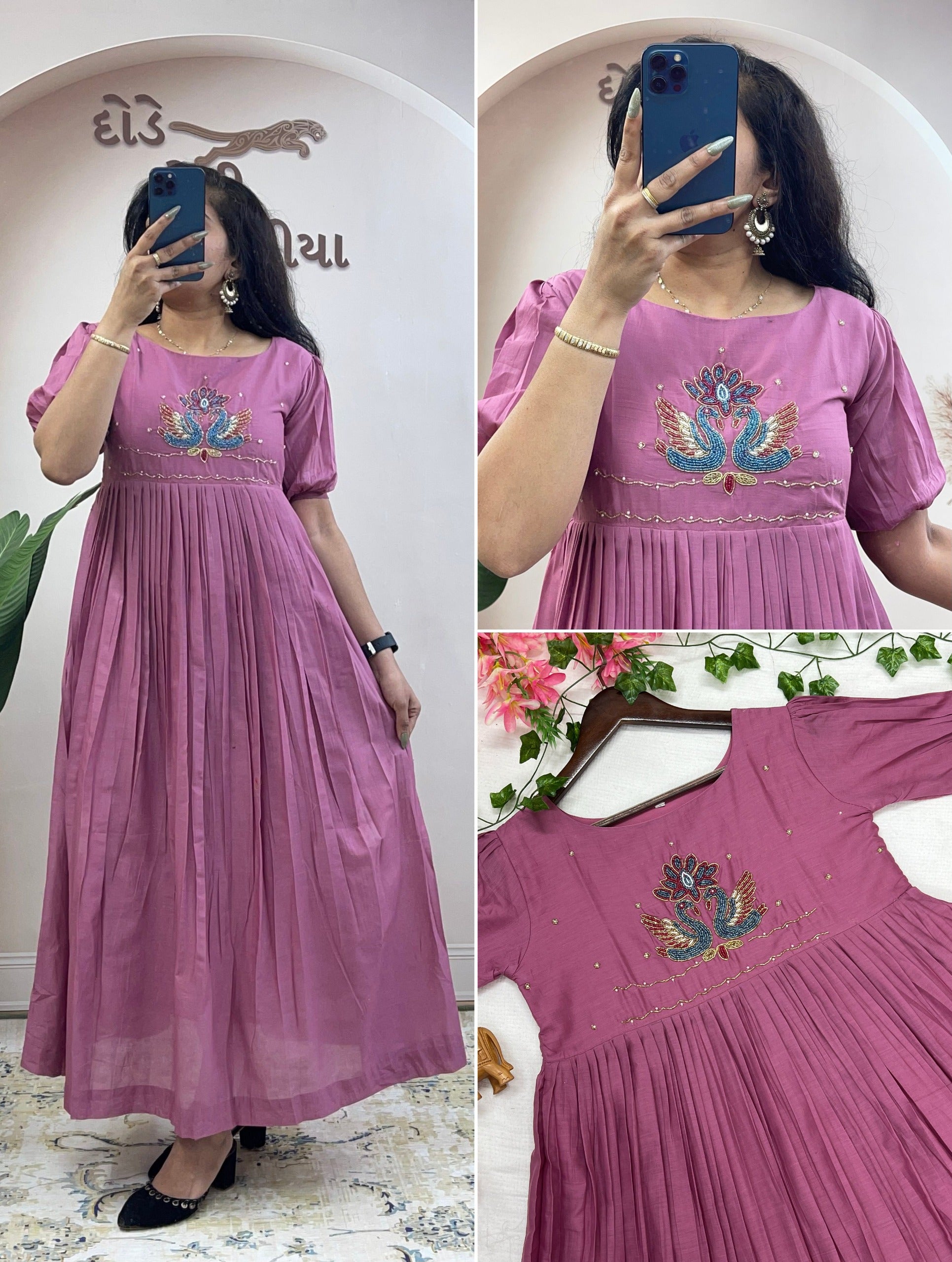 Mull cotton maggam work kurthi