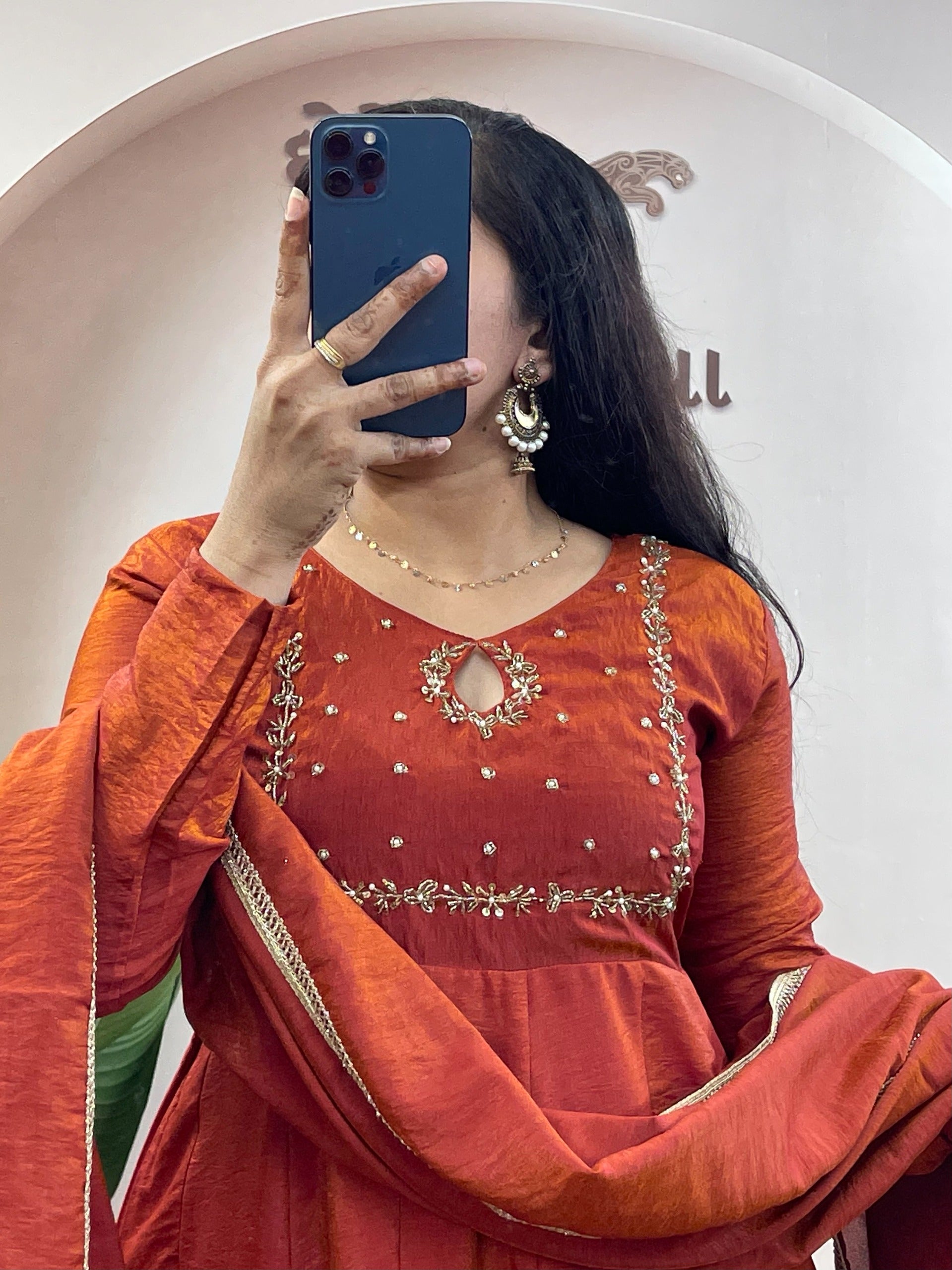 vichithra silk hand work gown with duppatta