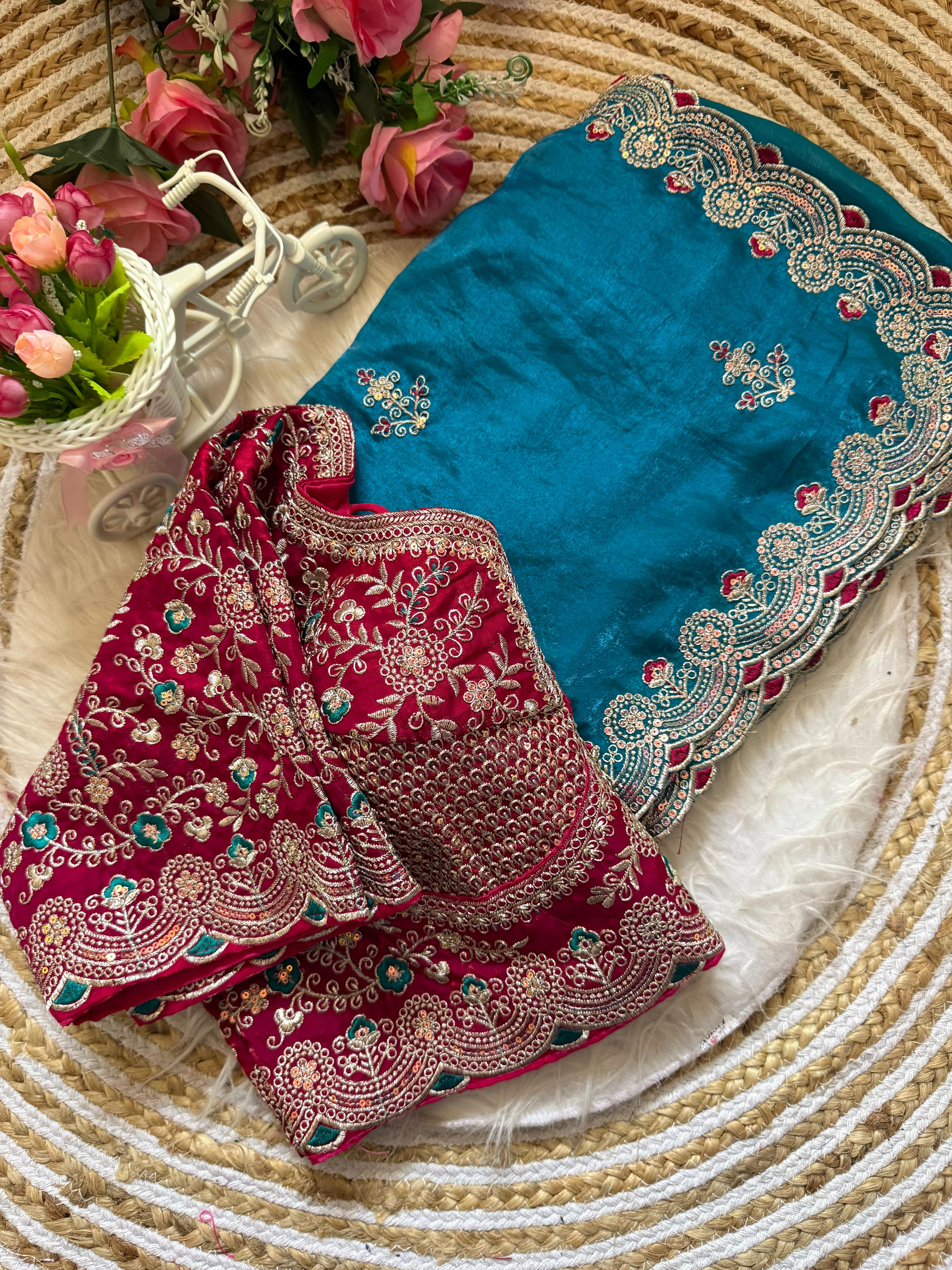Space silk heavy designer saree