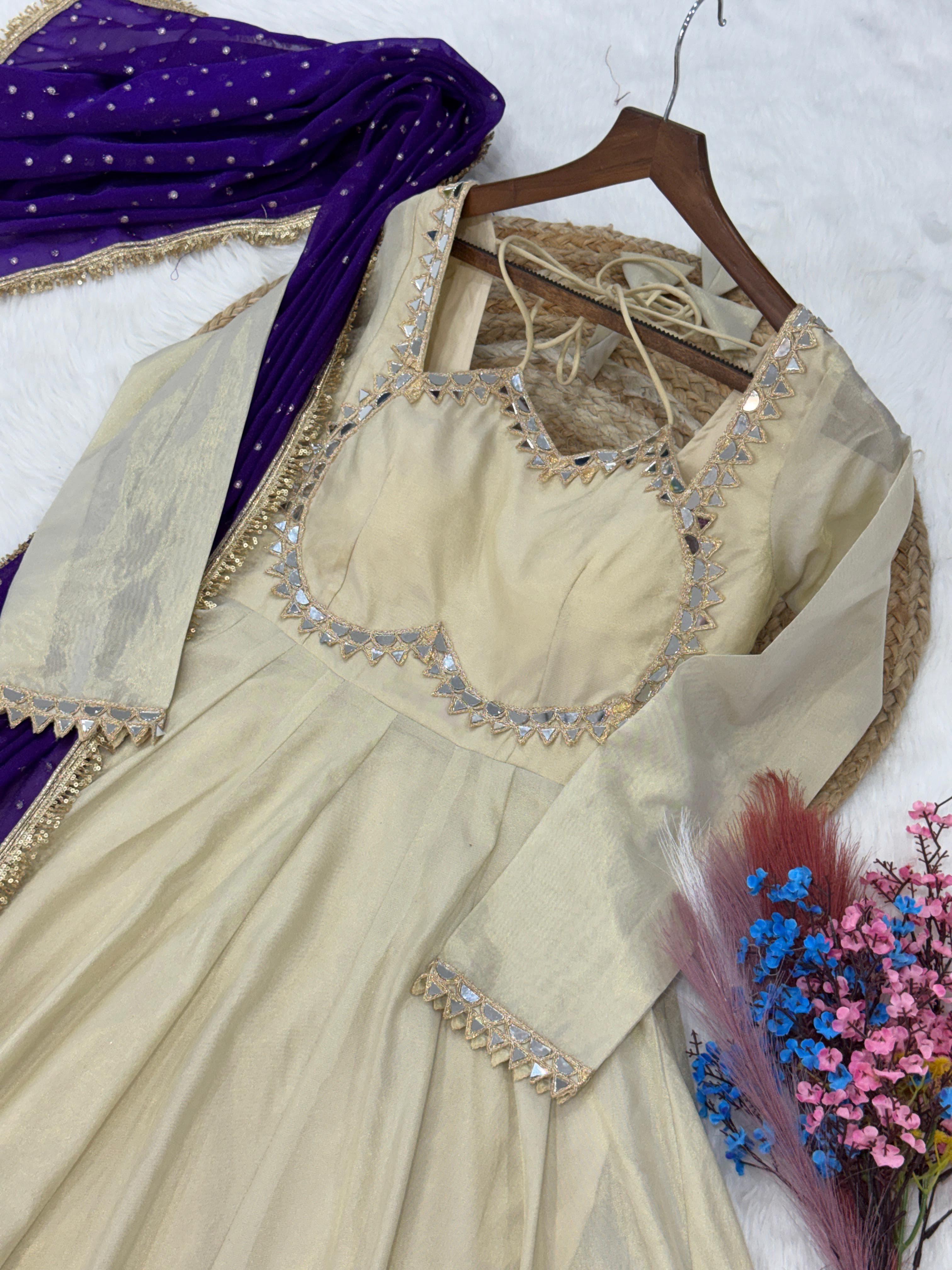 Cosmos fabric real mirror work anarkali suit