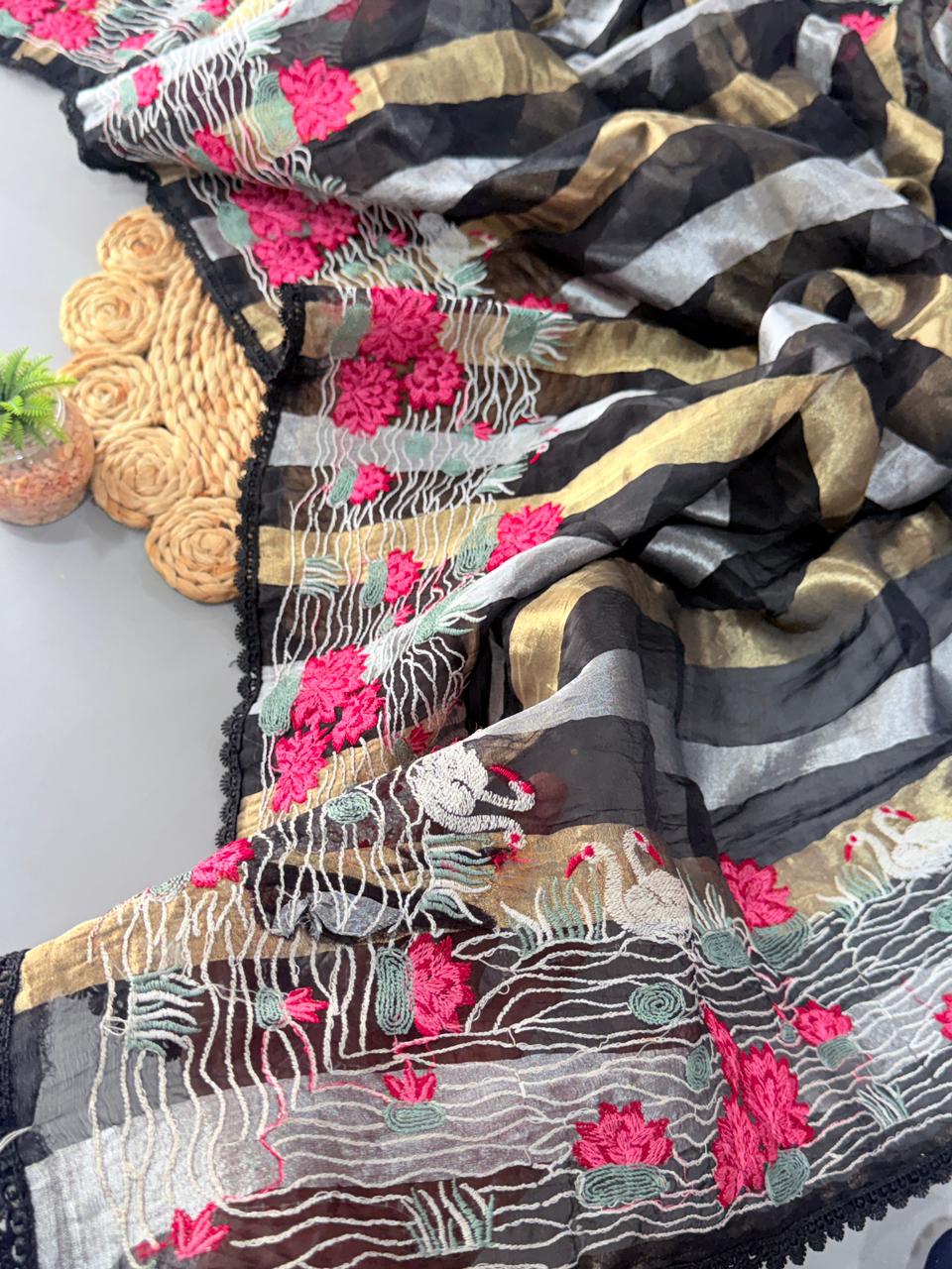 Soft organza tissue designer saree ✨
