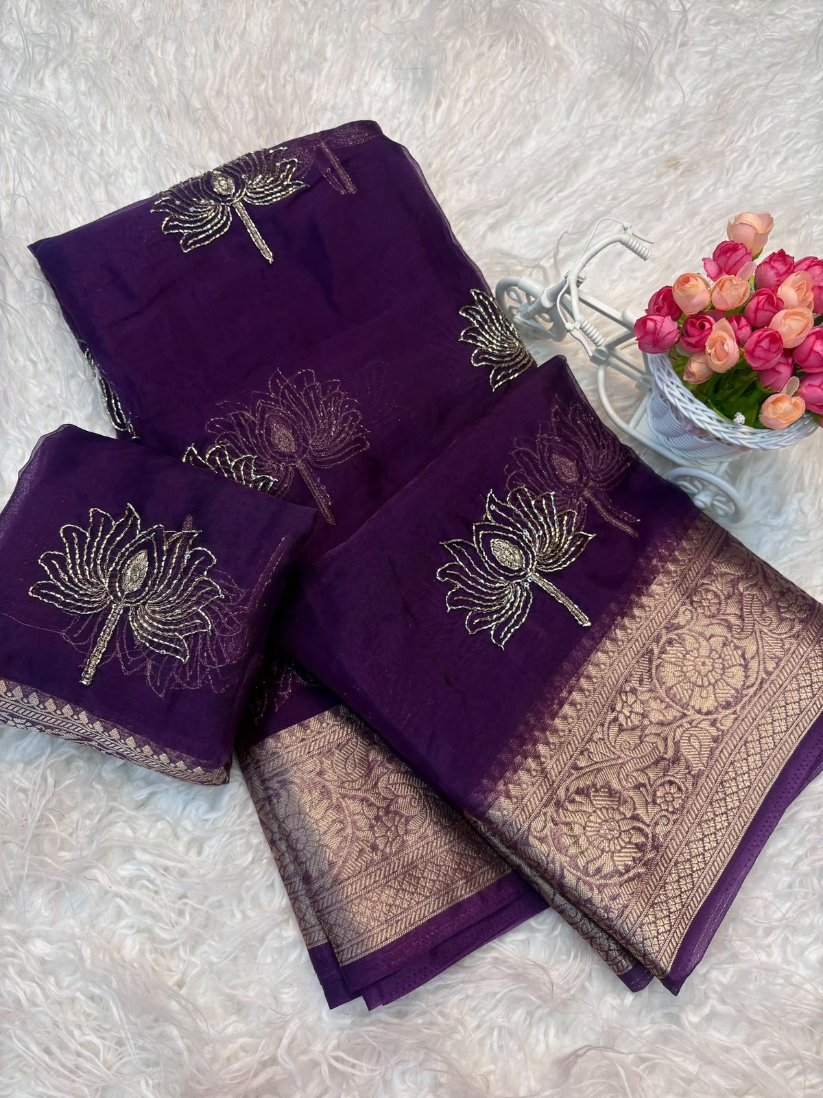 Kanchipuram organza tissue lotus 🪷 work saree ✨