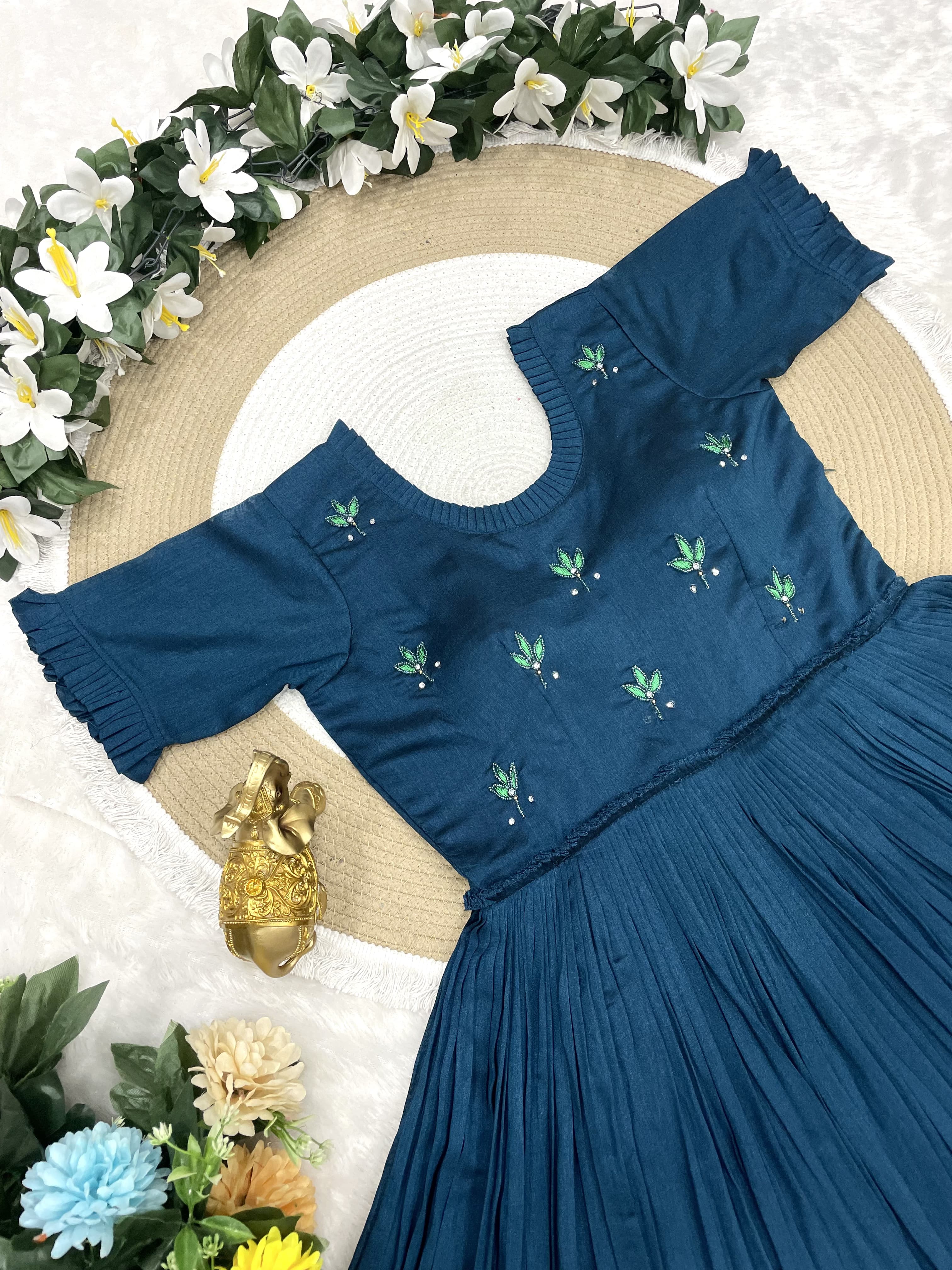 Vichitra silk maggam gown