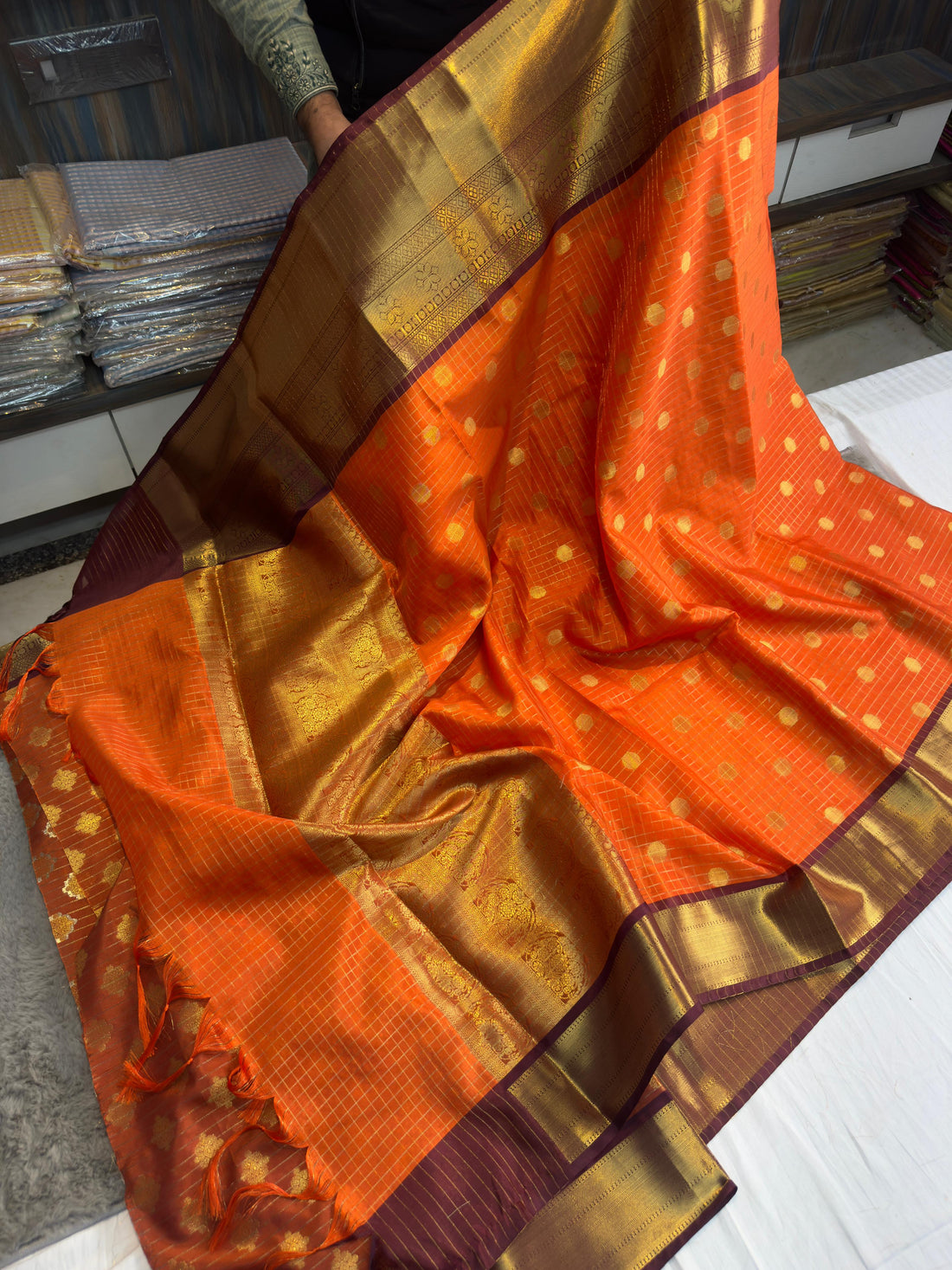Vintage check saree