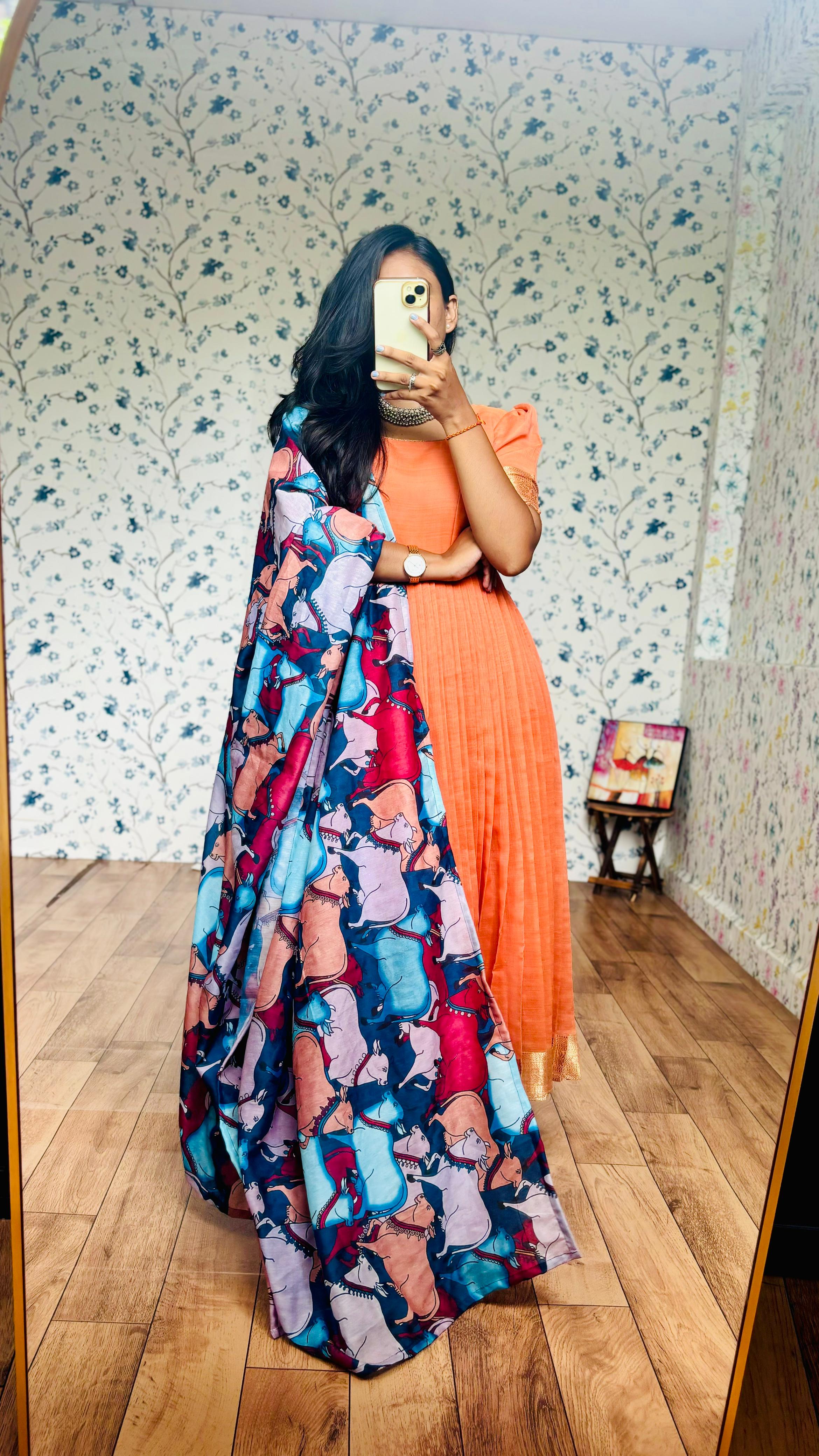 handloom cotton Anarkali inspired gown with duppata