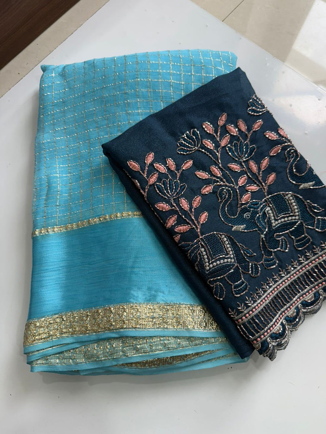Viscose georgette saree with embroidery blouse