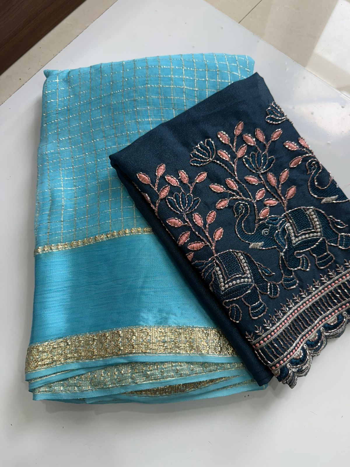 Viscose georgette saree with embroidery blouse